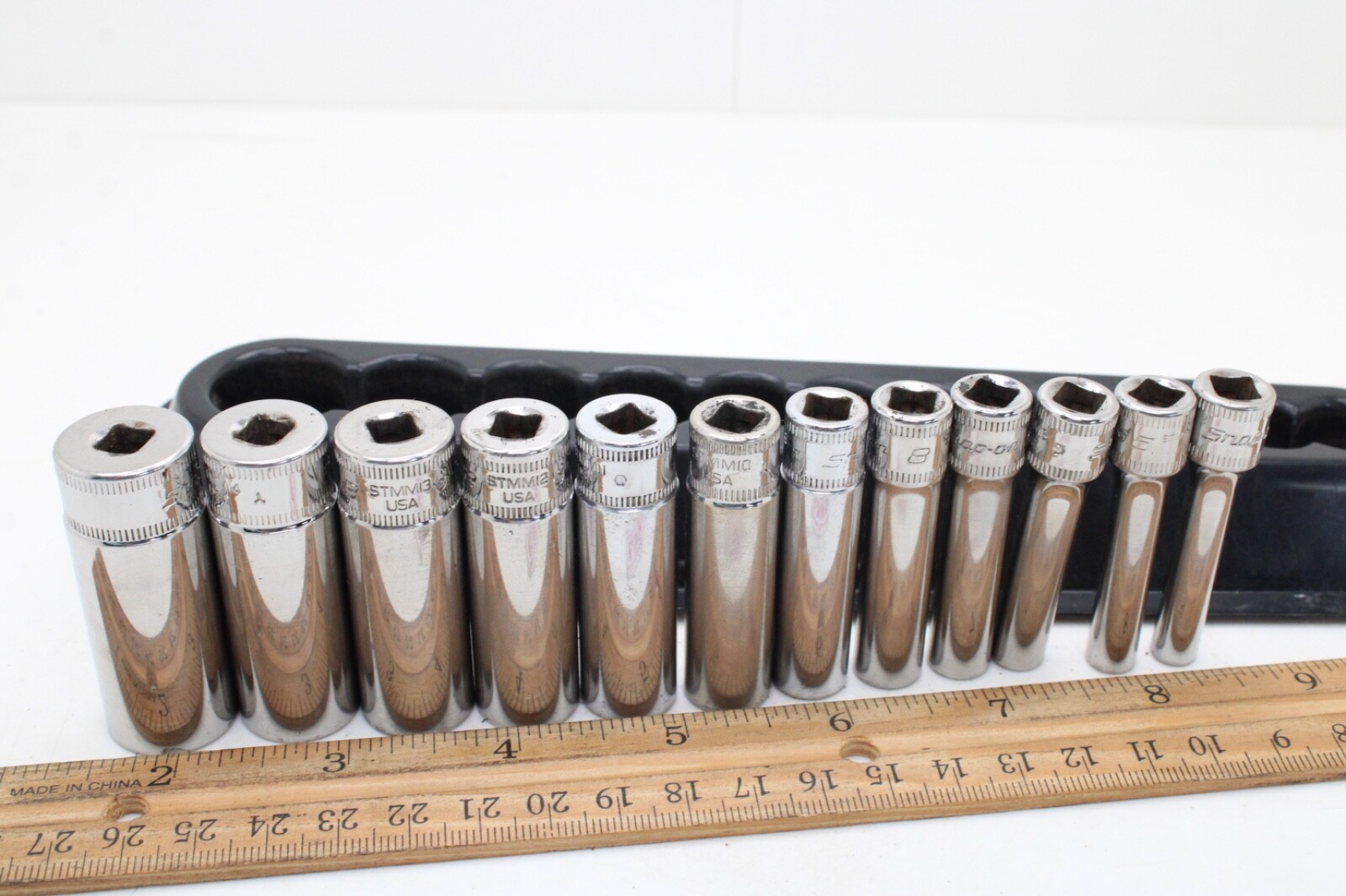 Snap-on 112STMMY 5-15mm 1/4″ Drive 12 Piece 6 Point Metric Deep Socket Set USA