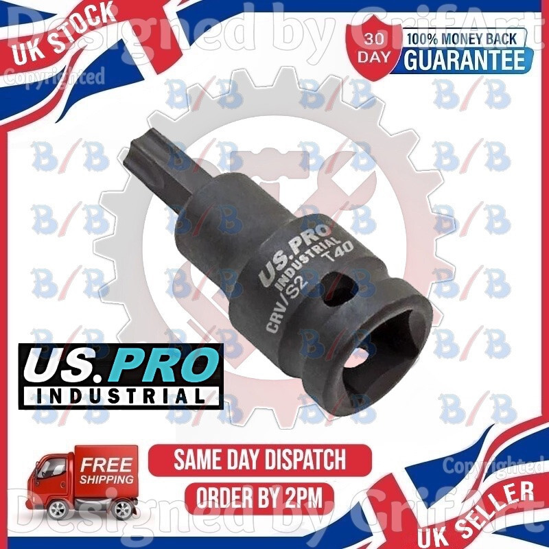 US PRO T40 IMPACT TORX SOCKET TX STAR BIT 1/2″ INCH DRIVE 53MM MALE SQUARE CRV