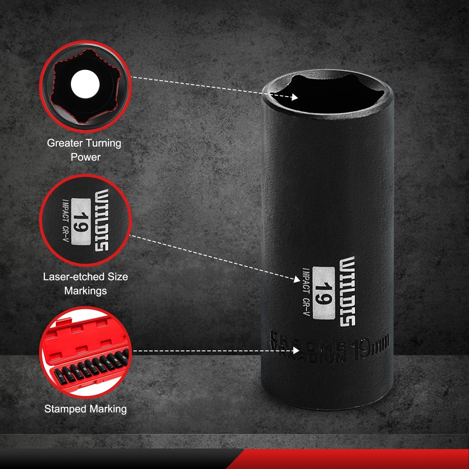 14-Piece 3/8″ Drive Deep Impact Socket Set, Metric 7mm-21mm, CR-V, 6-Point