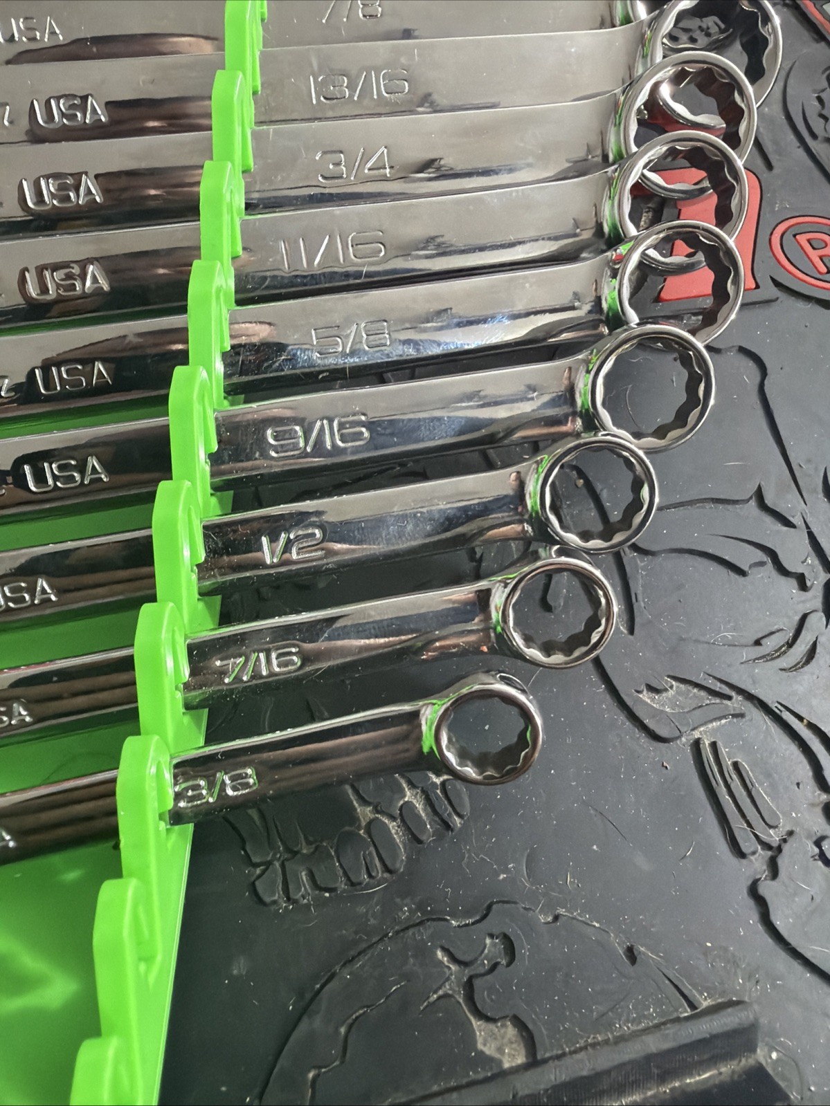 Snap On Flank Drive Plus LONG Sae Wrench Set 3/8-1” GREEN RACK NOT INCLUDED