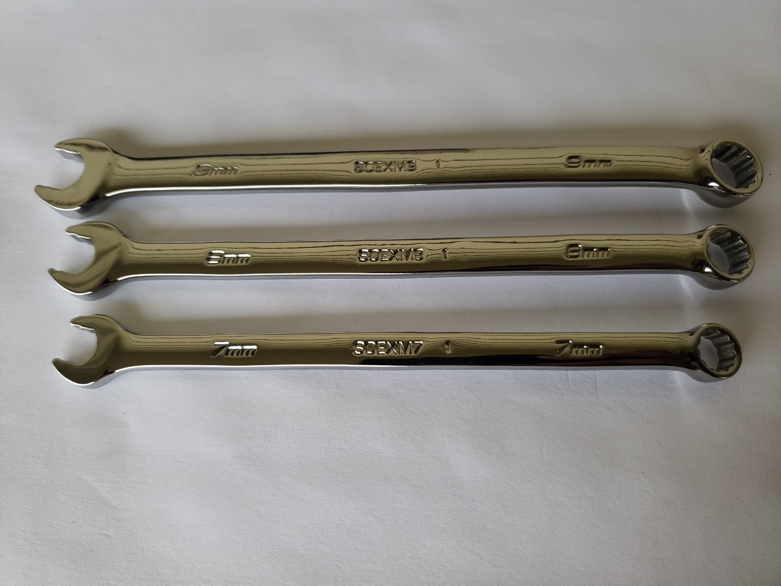 Snap-on Tools USA NEW 3pc Metric 7mm – 9mm Flank Drive PLUS Combo Wrench Lot Set