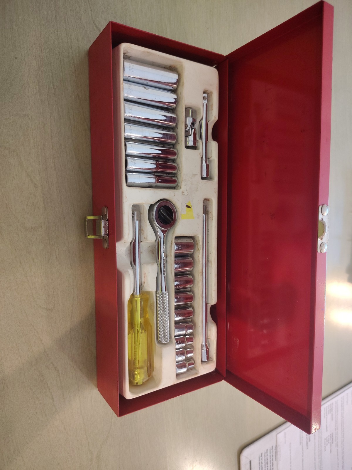 CHALLENGER PROTO 1/4″ In. Drive SAE 21pc Socket Set In Red Metal Case USA Read
