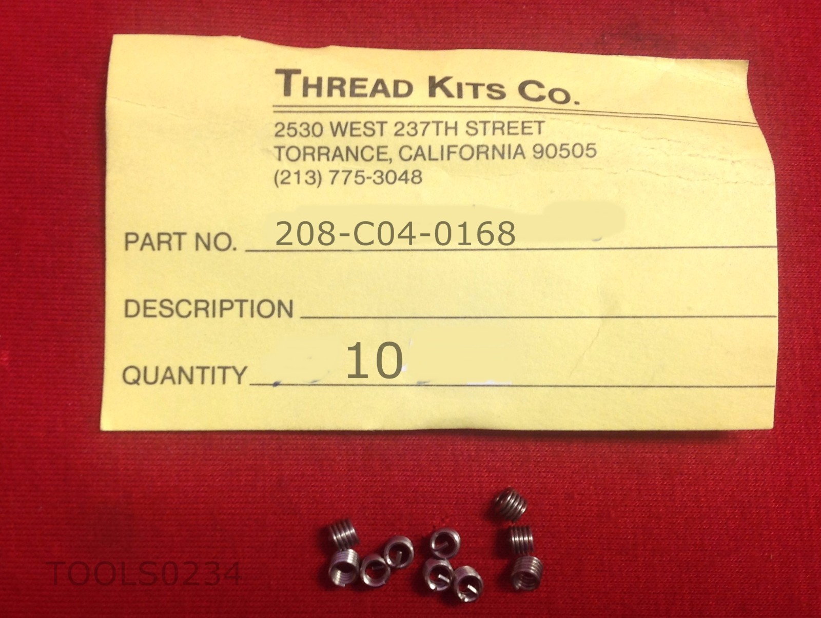 208-C04-0168 4-40 Thread Repair Inserts LOT OF 10 USA Fits Heli 4/40