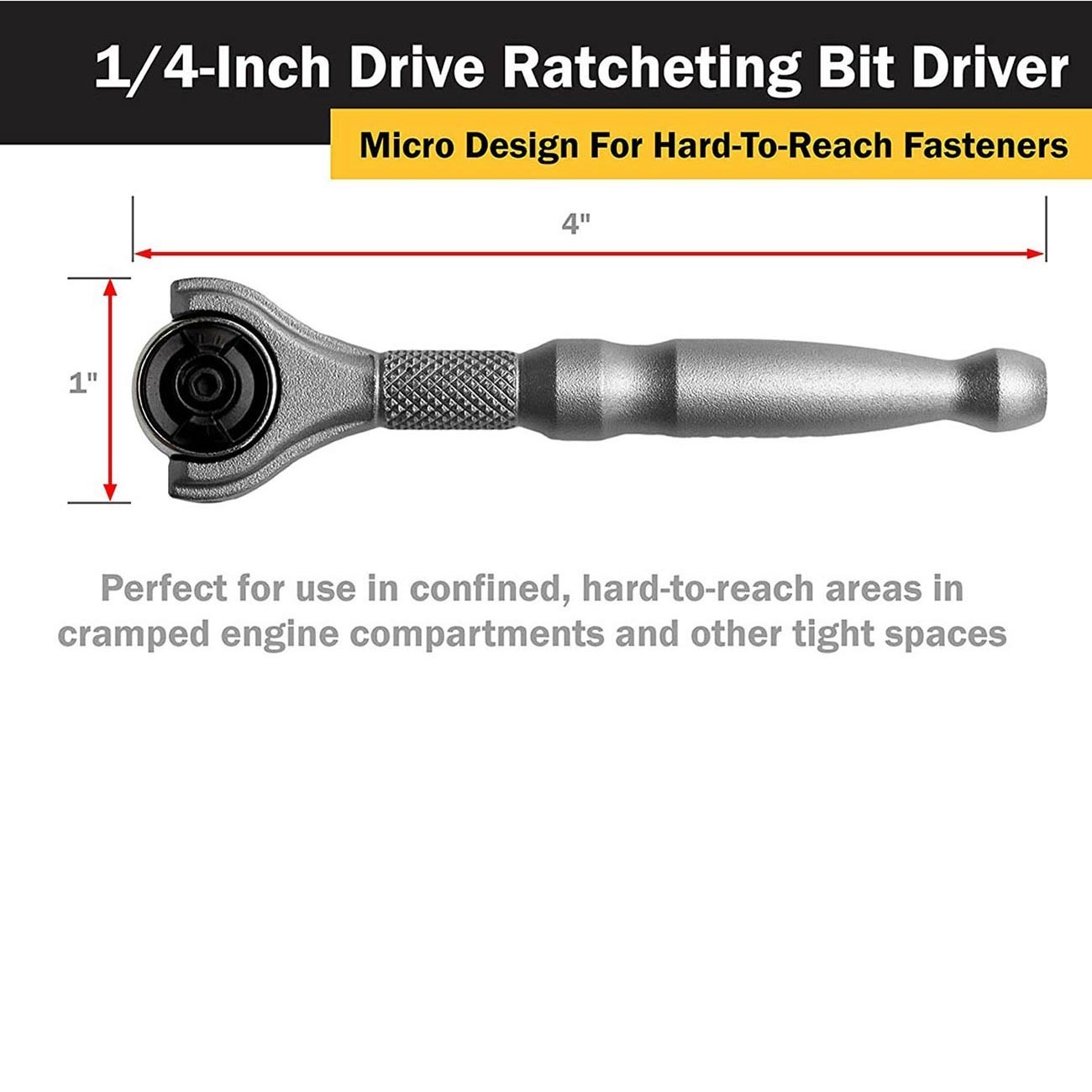 Titan 1/4″ Drive Aluminum Swivel Head Micro Ratchet Bit Driver w/PH1 & PH2 Bits