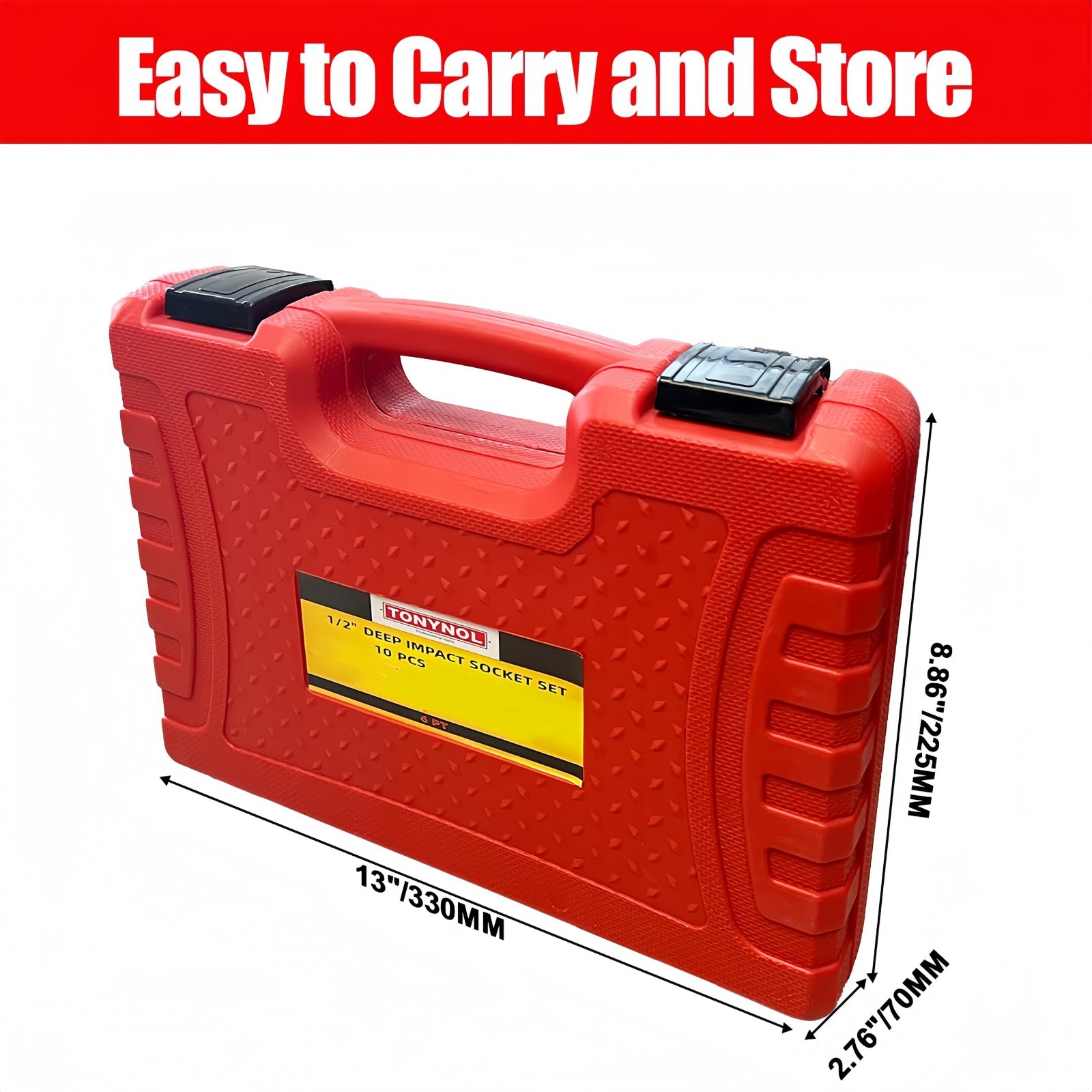 1/2″ Drive Impact Socket Set 10PC, 6-Point SAE Deep Heavy Duty with Storage Case