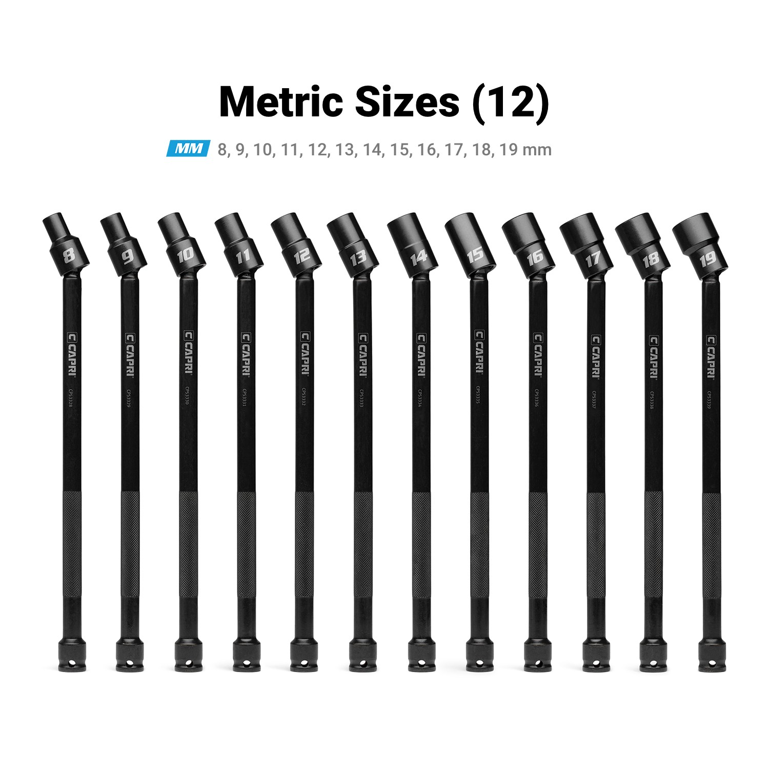 Capri Tools 3/8 in. Drive Pinless Universal Long Extension Impact Socket Set, MM
