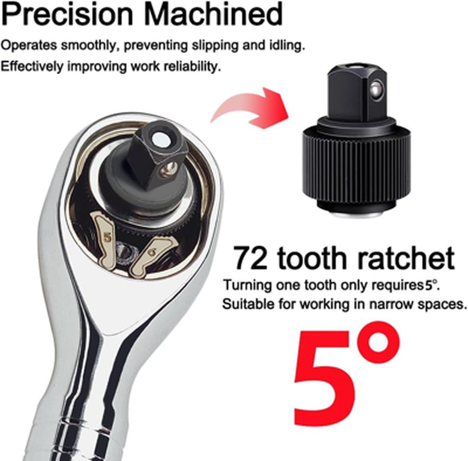 3/8 Inch Drive Ratchet Wrench Chrome Vanadium 72-Tooth Stubby Extension Bar