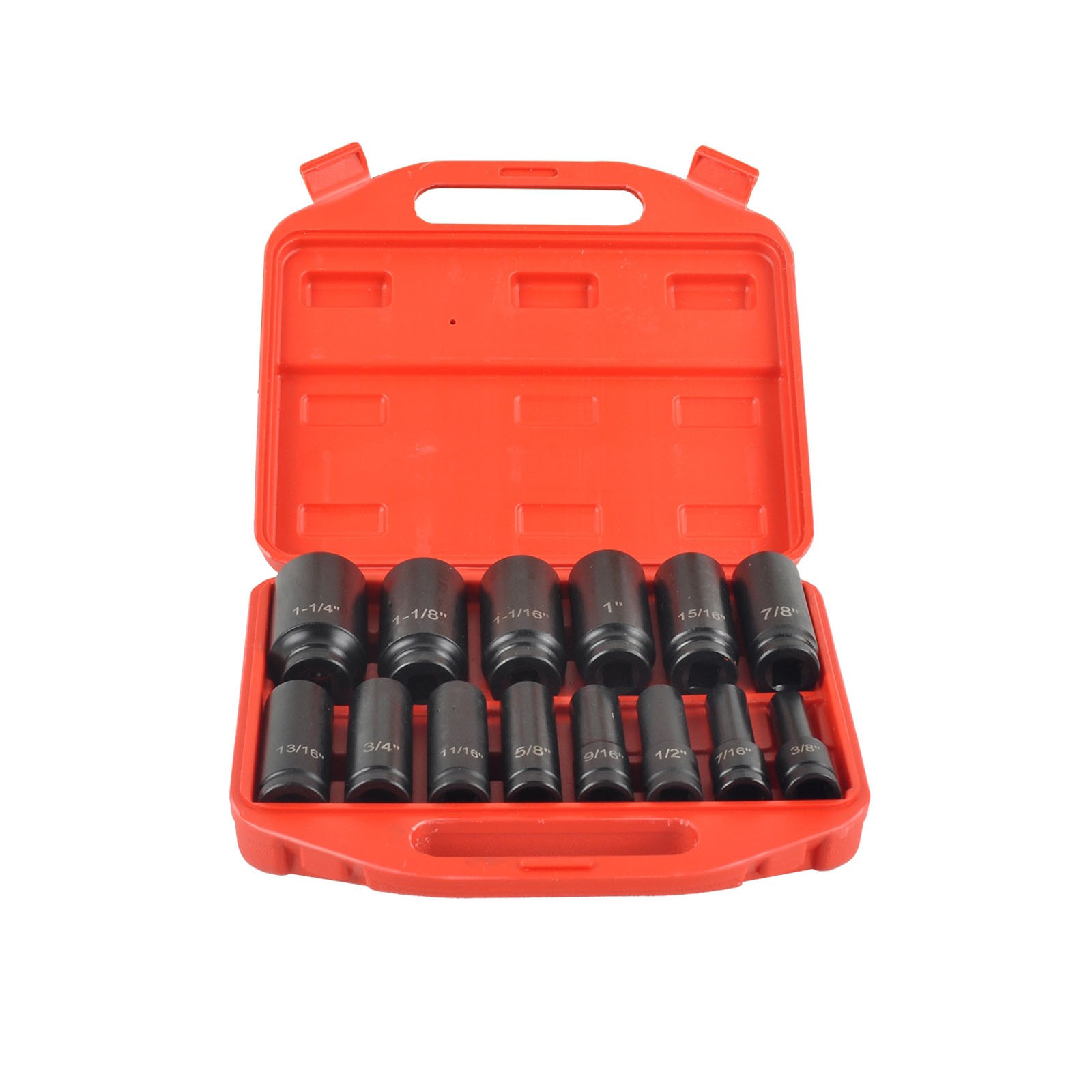 14PCS 1/2″ Drive Deep Shallow Impact Socket Set 6 Point, CR-V, 3/8″ to 1-1/4″