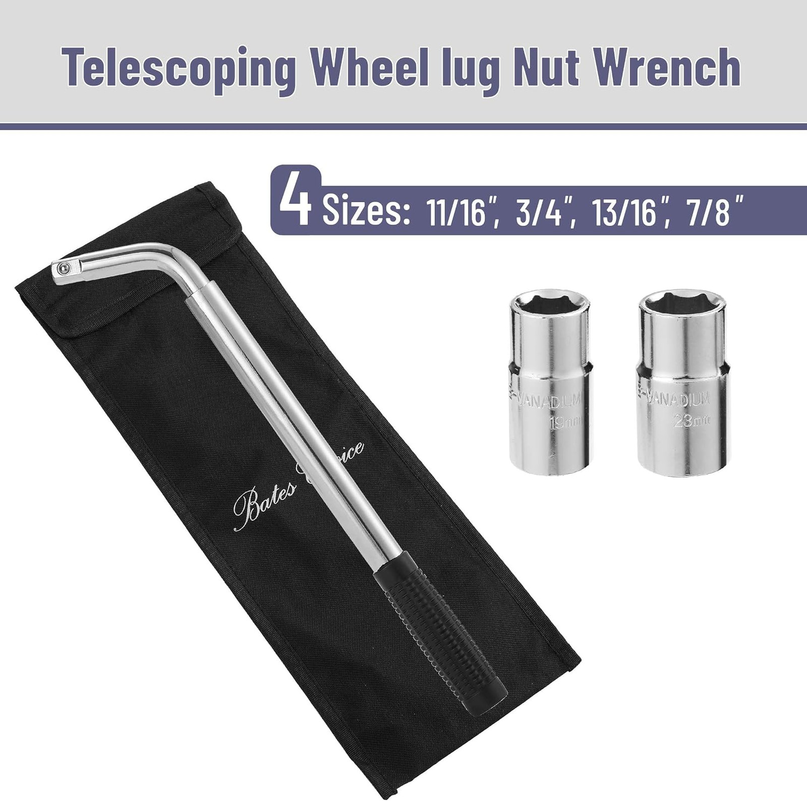 Telescoping Lug Wrench 1/2 Drive with 17 19mm 21 23mm Sockets for Tire and Nut