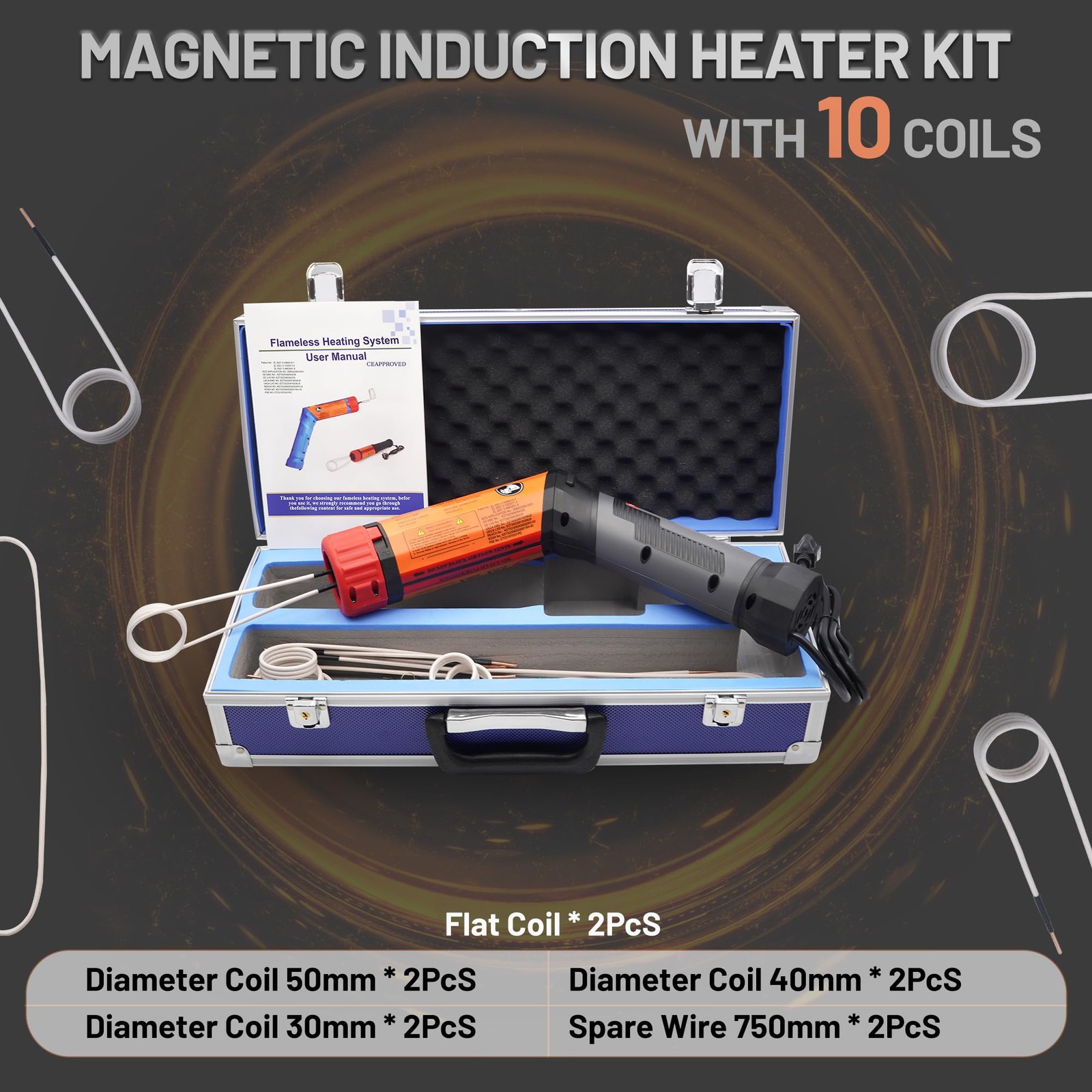 1100W Magnetic Induction Heater Kit with 8 Coils Portable Heat Induction Tool