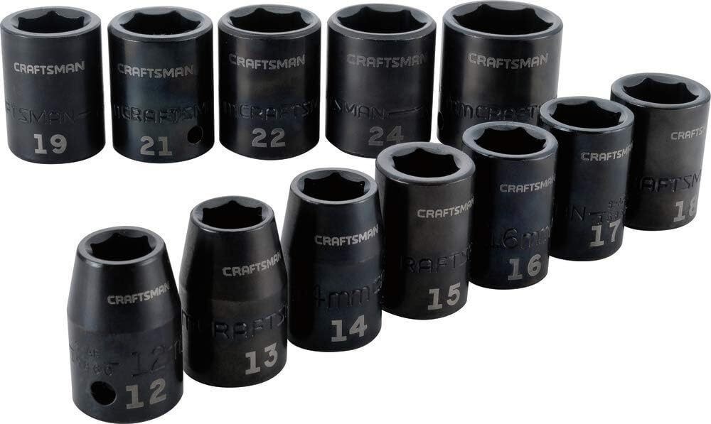 12Piece 1/2″ Impact Socket Set Metric Corrosion Resistance Black Oxide Finish