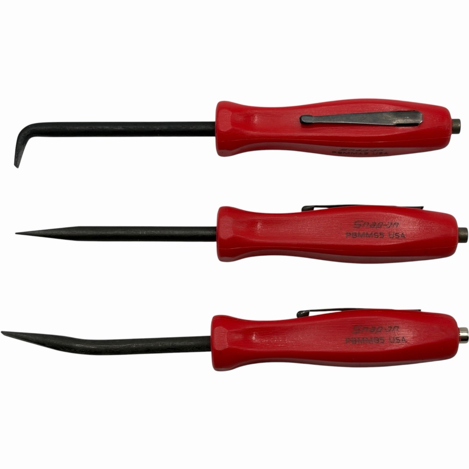 Snap On Tools Mini Magnetic Pocket Pry Bar Set 3 piece Red 5 inch Bent 90