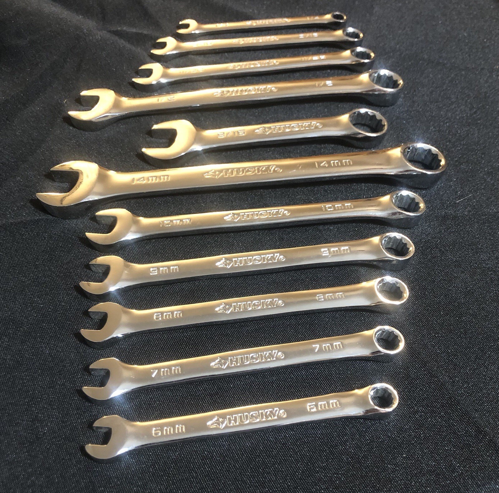HUSKY BOX END COMBINATION WRENCH SET 14,10,9,8,7,6MM-9/16,1/2,11/32,5/16,1/4”