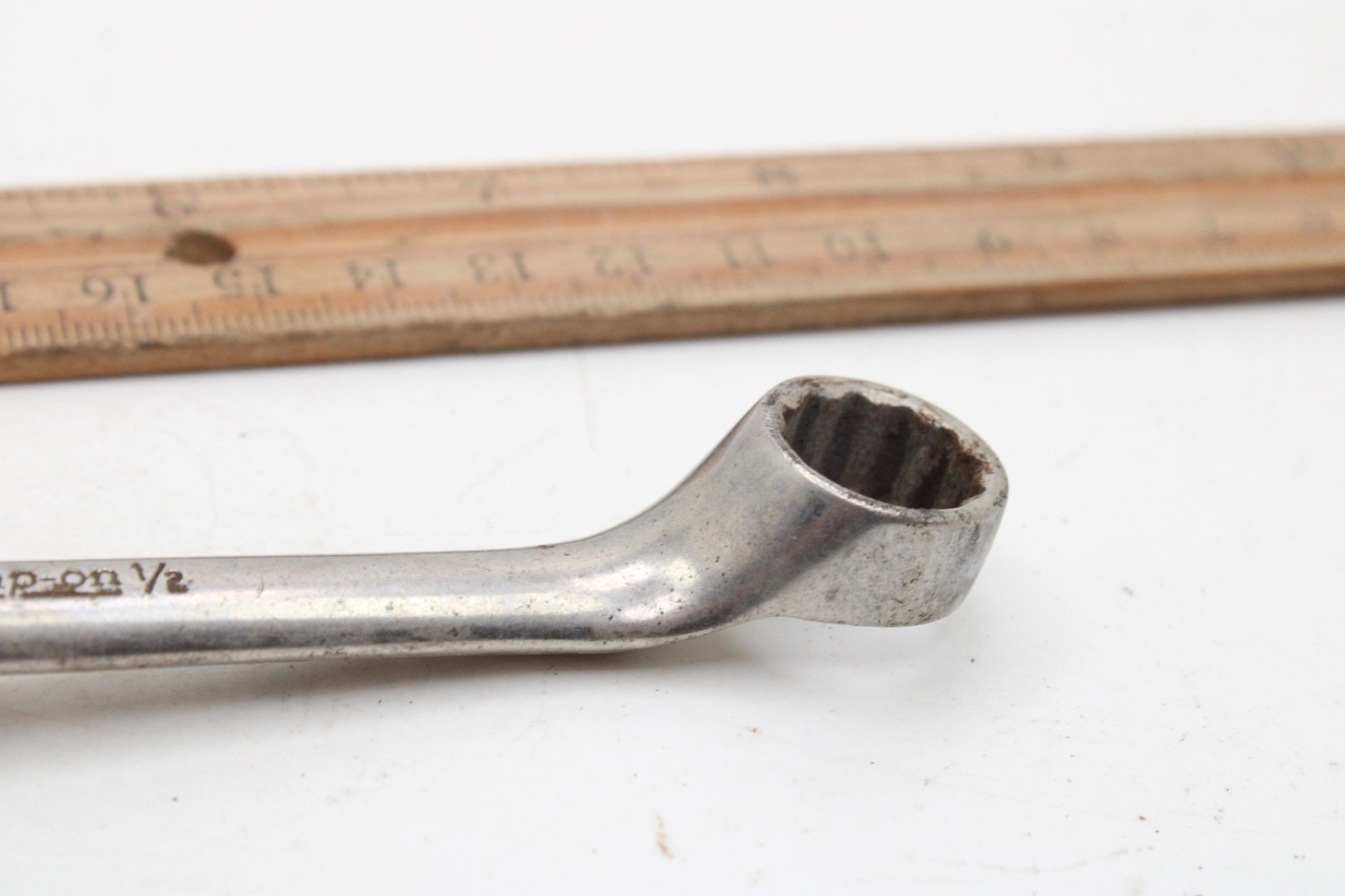 Snap-on XS 1416 7/16″ x 1/2″ 12 Point Short SAE Chrome Offset Box Wrench 5″ USA