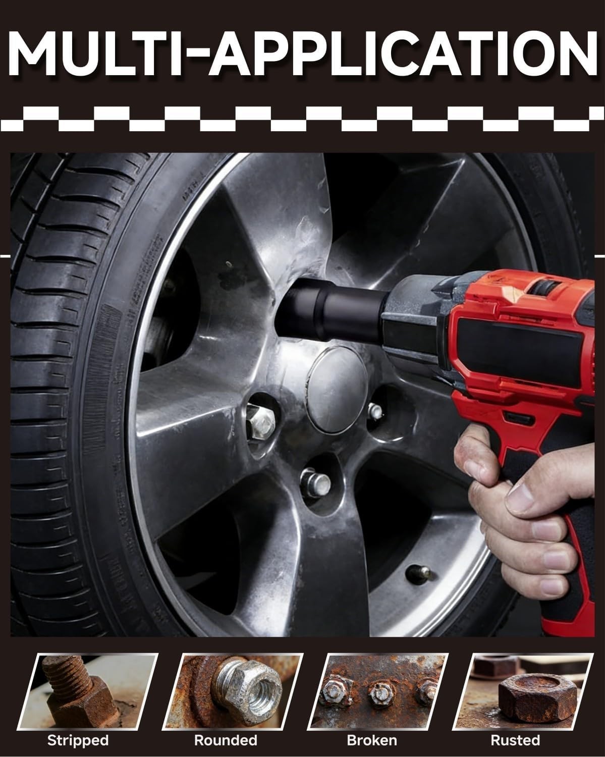 6-Piece Lug Nut Extractor Set – Impact Socket Wrench for Stripped Bolts