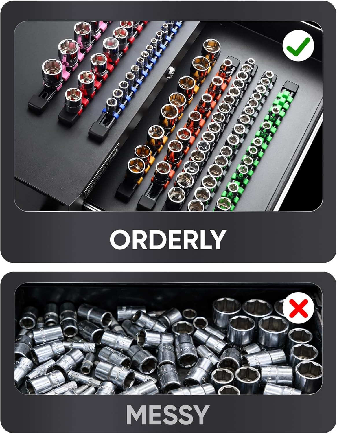 3PC ABS Socket Organizer, Socket Rails Fit 1/2 inch Drive