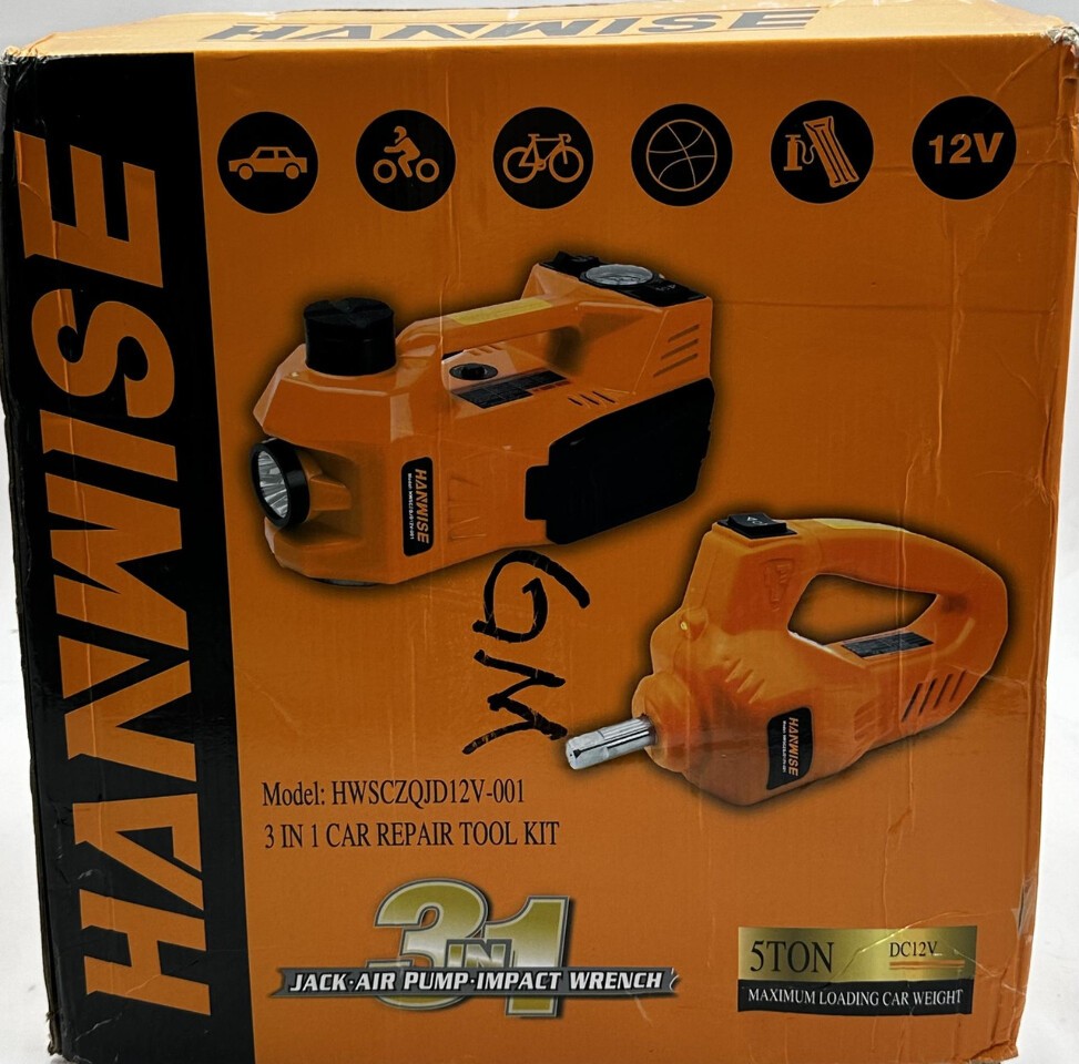 HANWISE HWSCZQJD12V-001 3 IN 1 CAR REPAIR TOOL KIT JACK AIR PUMP & IMPACT WRENCH