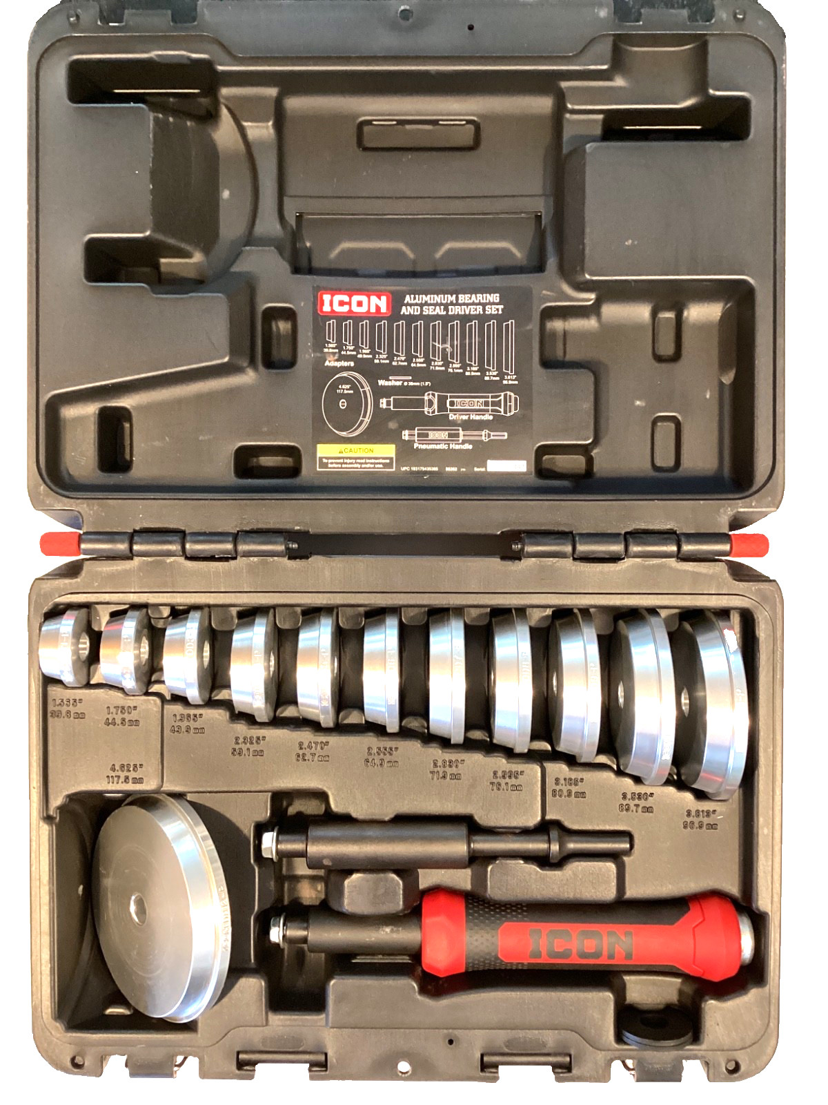 Icon Pro Master Aluminum Bearing Race Seal Driver Set Snap Latch Case 58262 MINT