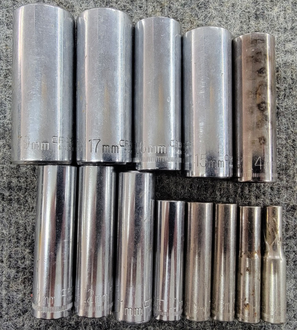 Set Of 13 Metric 6 Point Standard Deep Well 3/8 And 1/4 Drive Craftsman Sockets
