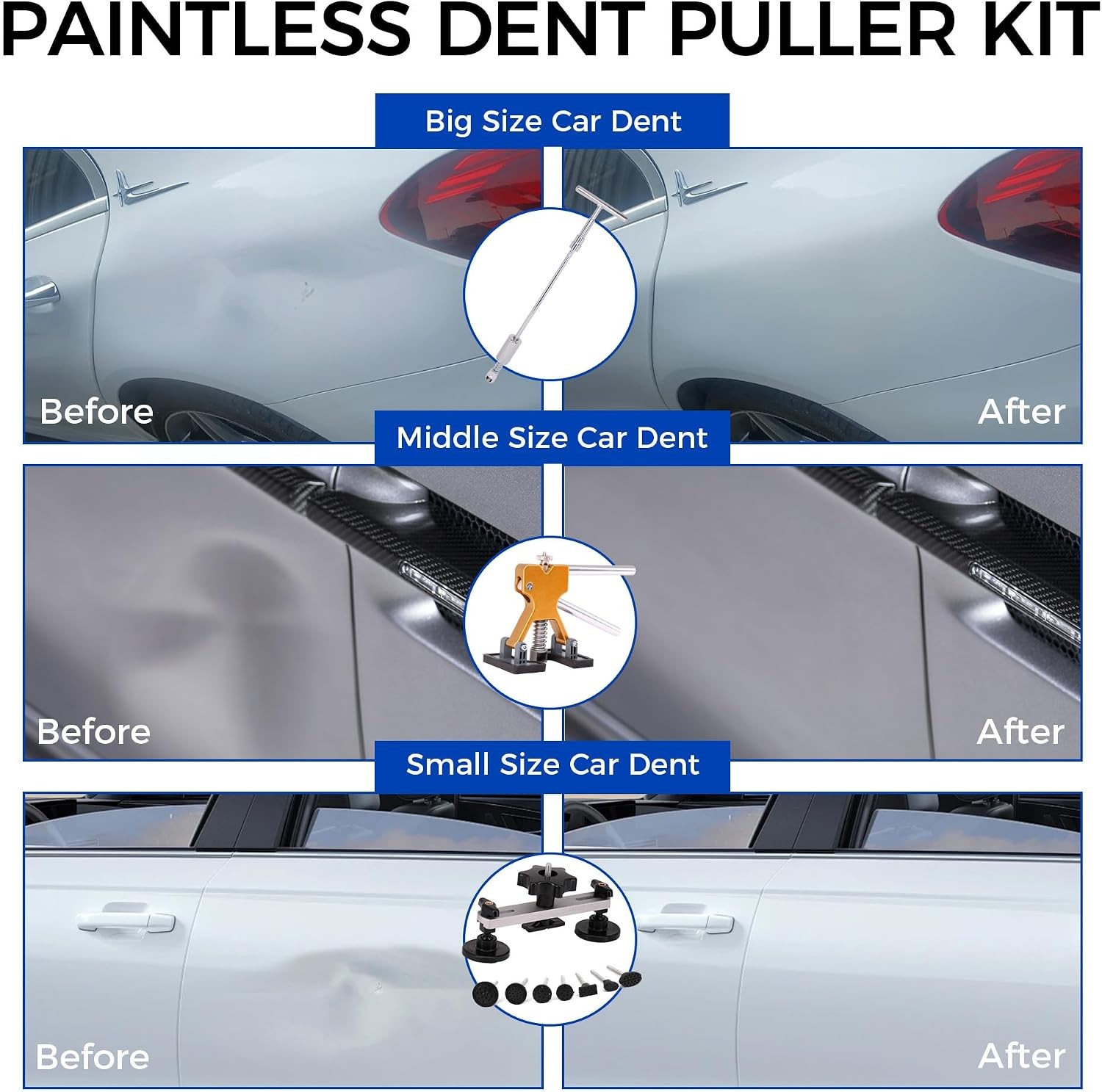 Dent Puller Kit, 93 PCS Paintless Dent Removal Tool Golden Lifter, Bridge Puller
