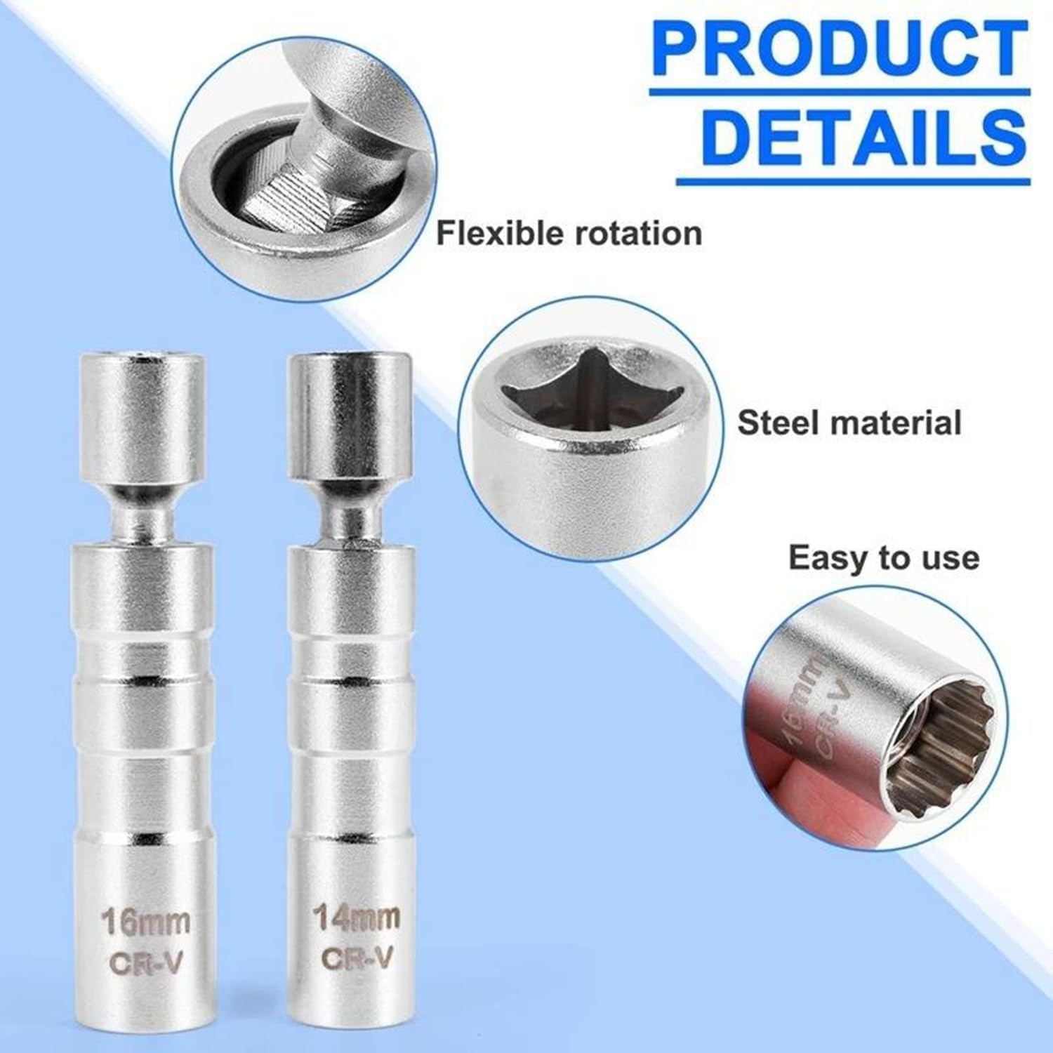 14mm&16mm Magnetic Swivel Spark Plug Sockets, Thin Wall 3/8 Inch Drive 12-Poi…