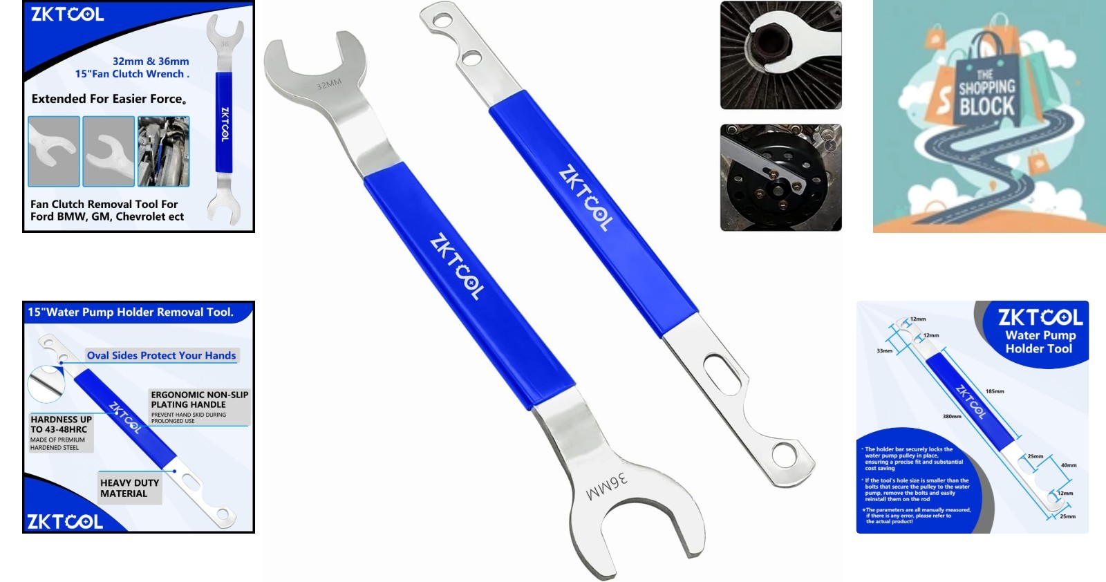 Blue Alloy Steel Fan Clutch Wrench Set for BMW, Ford, GM, Chevy, Jeep