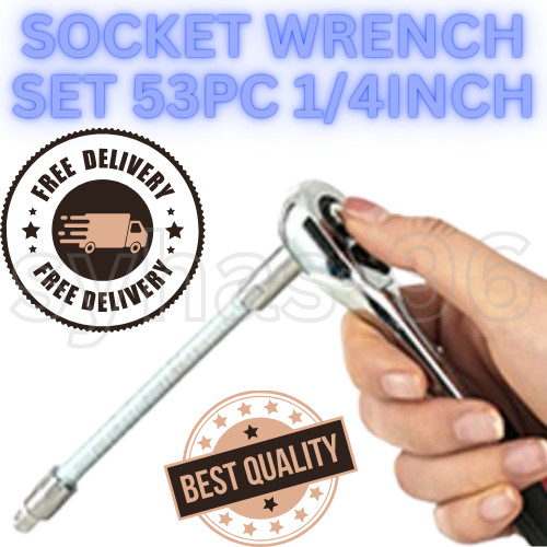 Socket Wrench Set 53 Pcs 1/4 Inch Ratcheting and Extension Bar Gimbal Slide