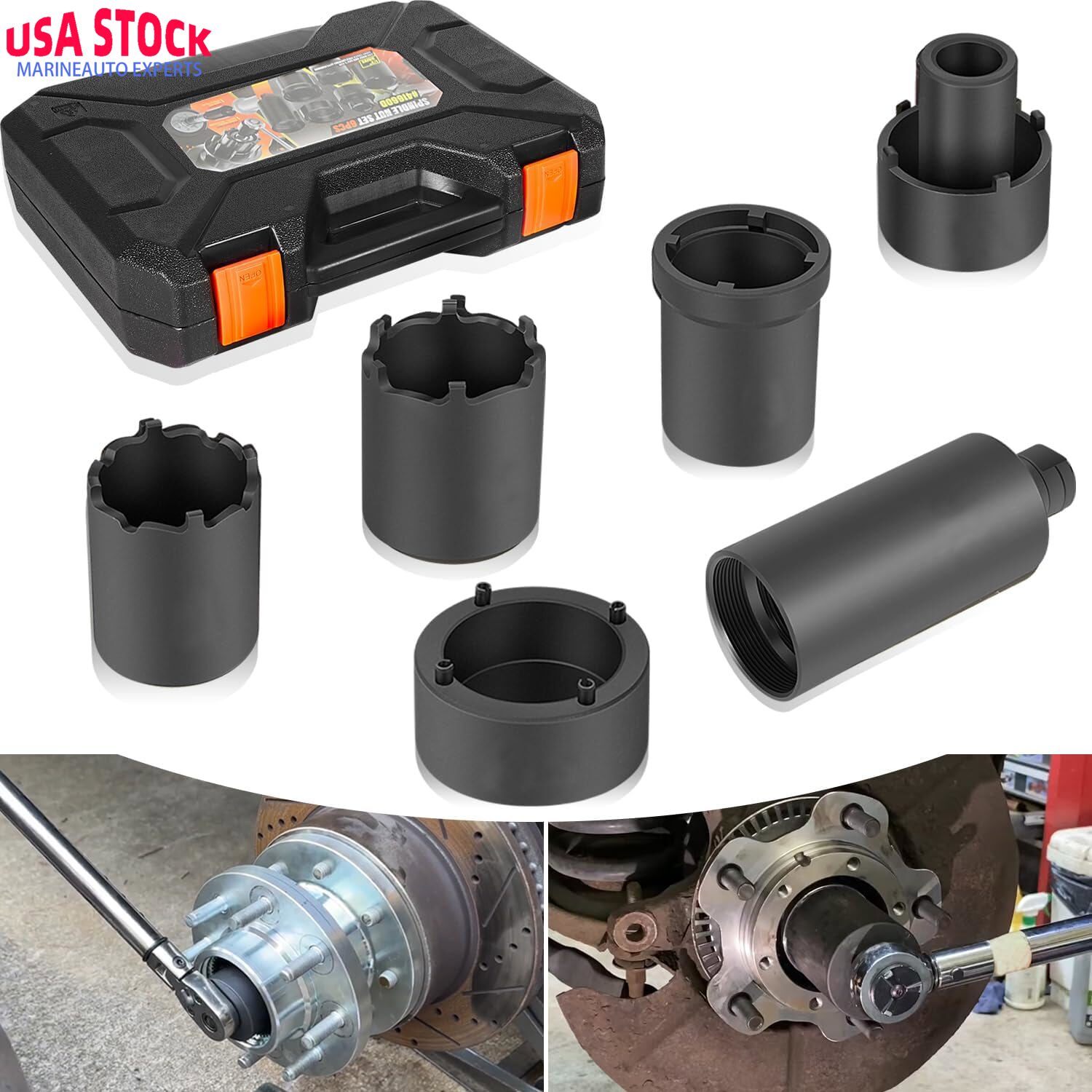 6pcs 41660D Spindle Nut Set 4WD Socket Puller Tool for Ford Dana 44 50 60 Trucks