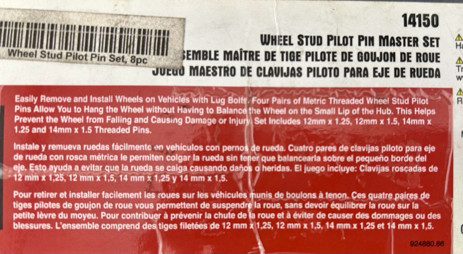 Lisle 14150 Wheel Stud Pilot Pin 8-Piece Set