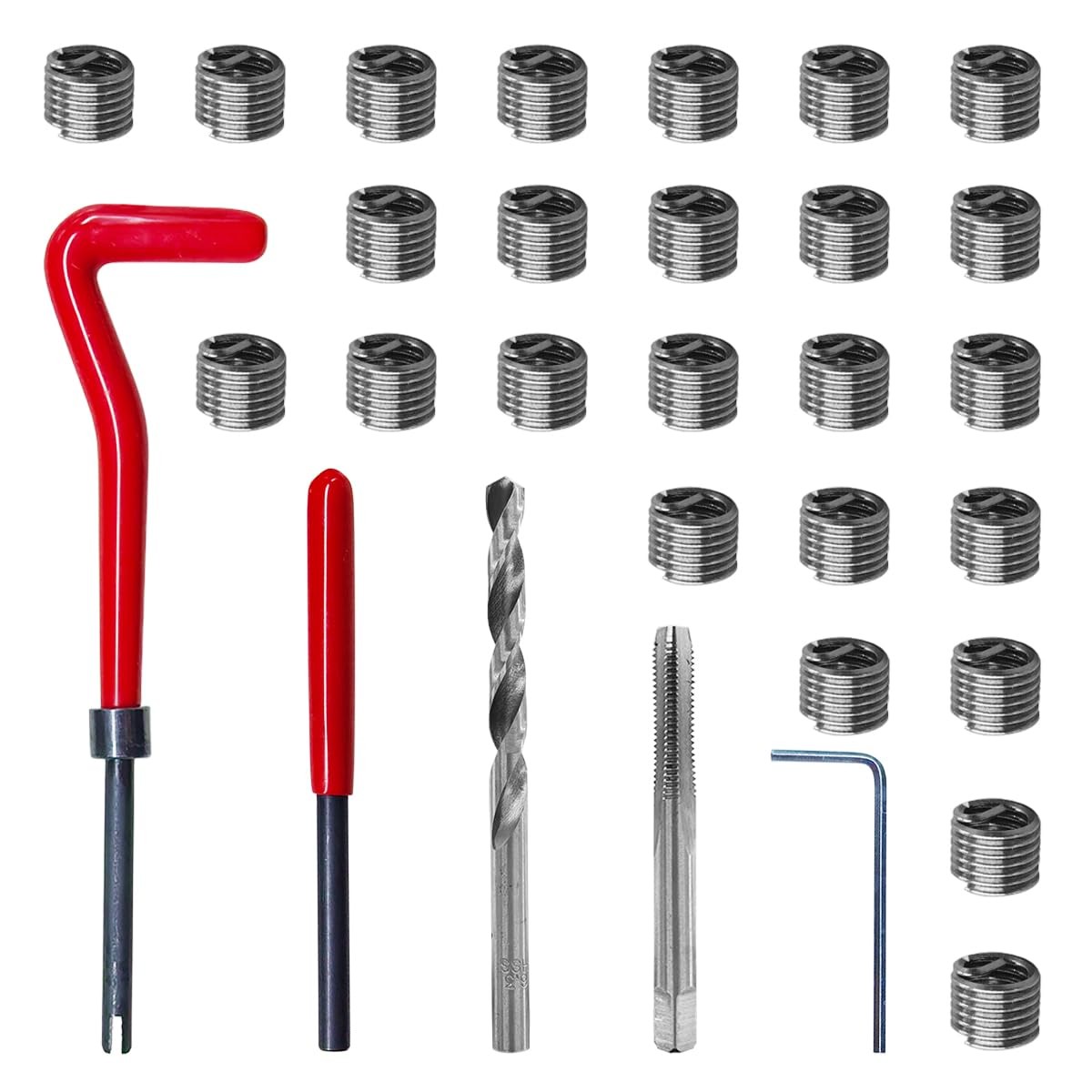M6x1.0 Thread Repair Insert Kit 30pcs Stainless Helicoil Set Tool Auto Repair/HD