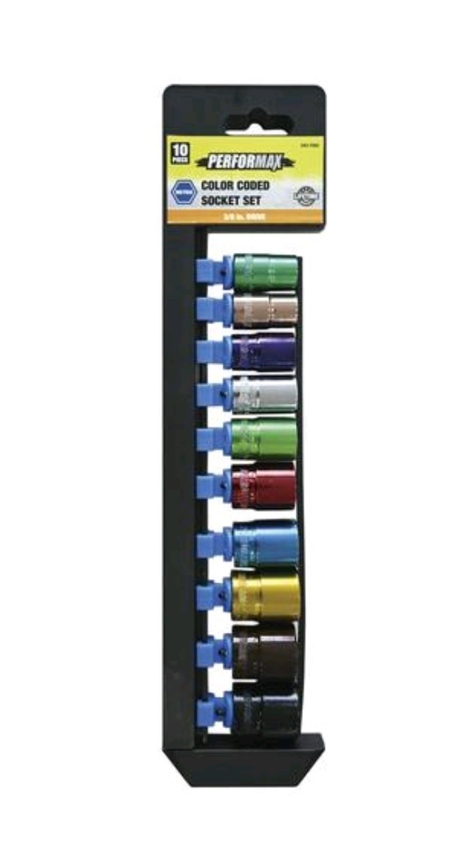 Performax 3/8″ Drive Metric Socket Set 10 Piece Color Coded