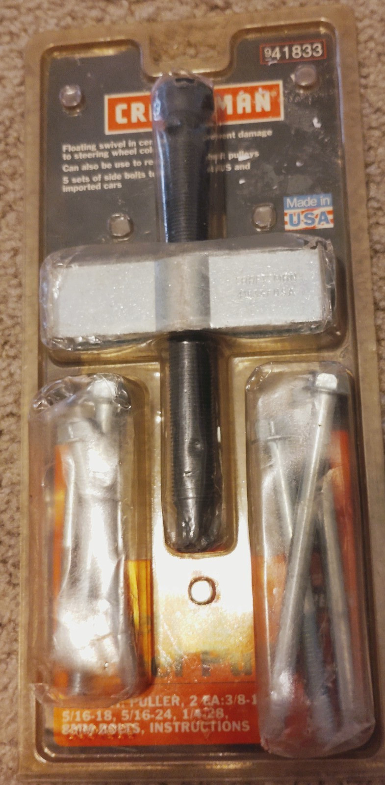 Sears Craftsman Steering Wheel Puller, # 41833 made in USA-USED