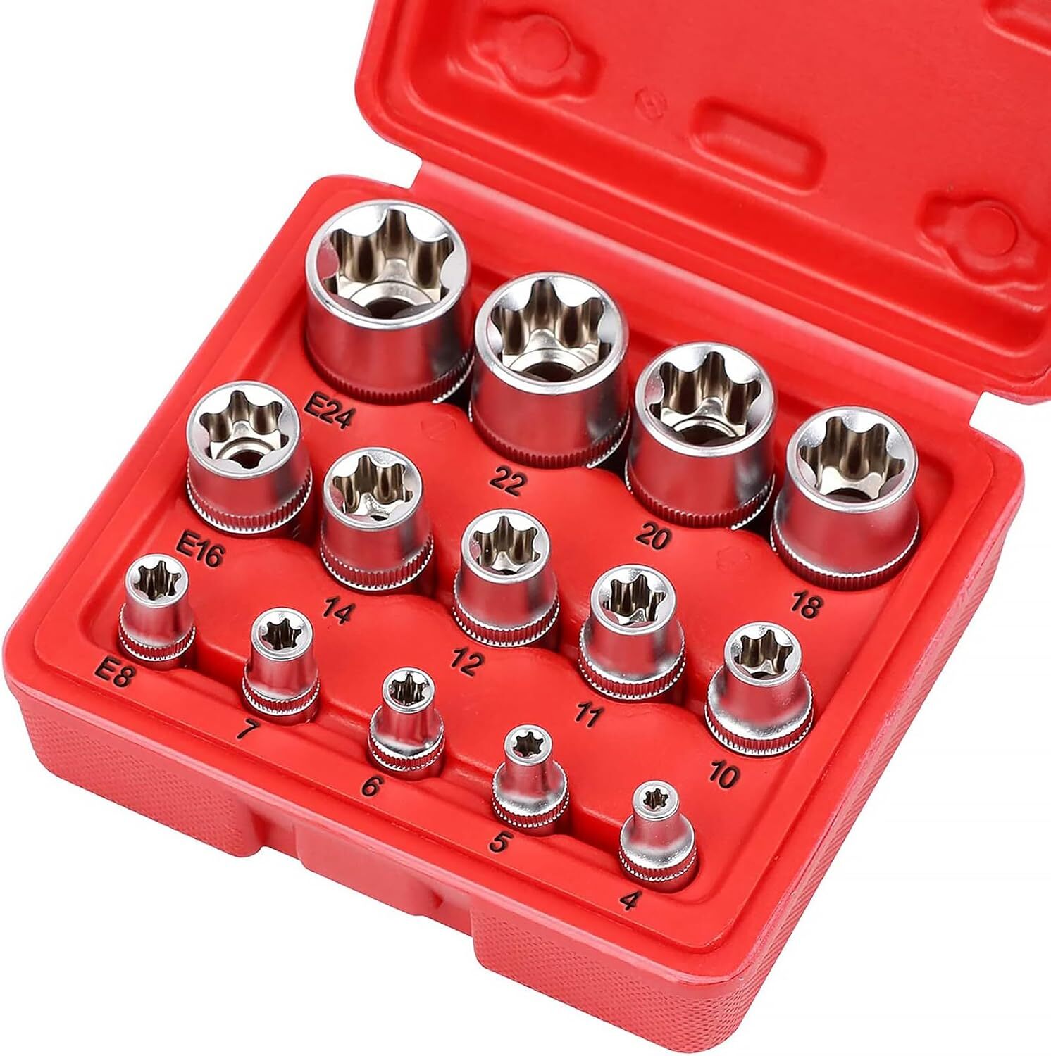 SEDY 14-Piece E-TORX Socket Set – Premium Female Torx 1/4″ 3/8″ 1/2″, Silver