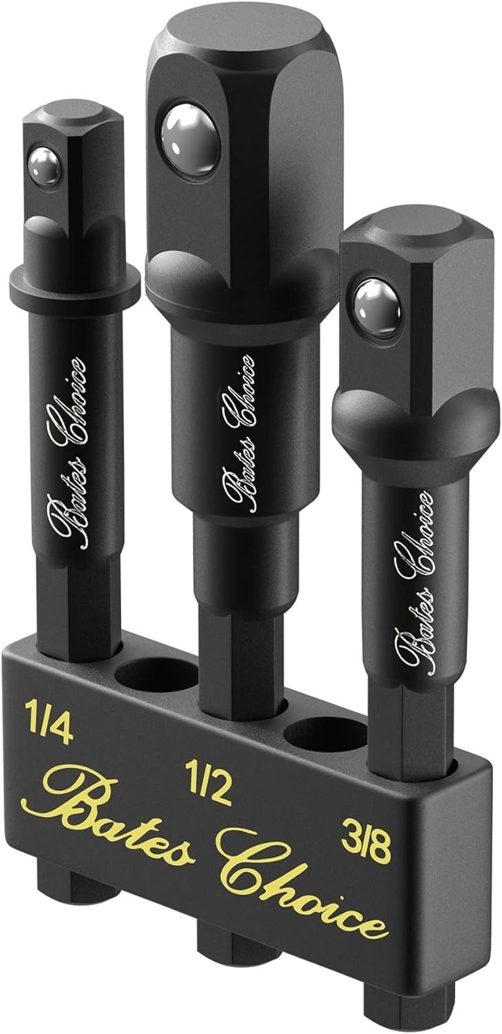 Bates 3-Piece Socket Adapter Set: Adapt Your Drill to 1/4″, 3/8″, & 1/2″ Sizes
