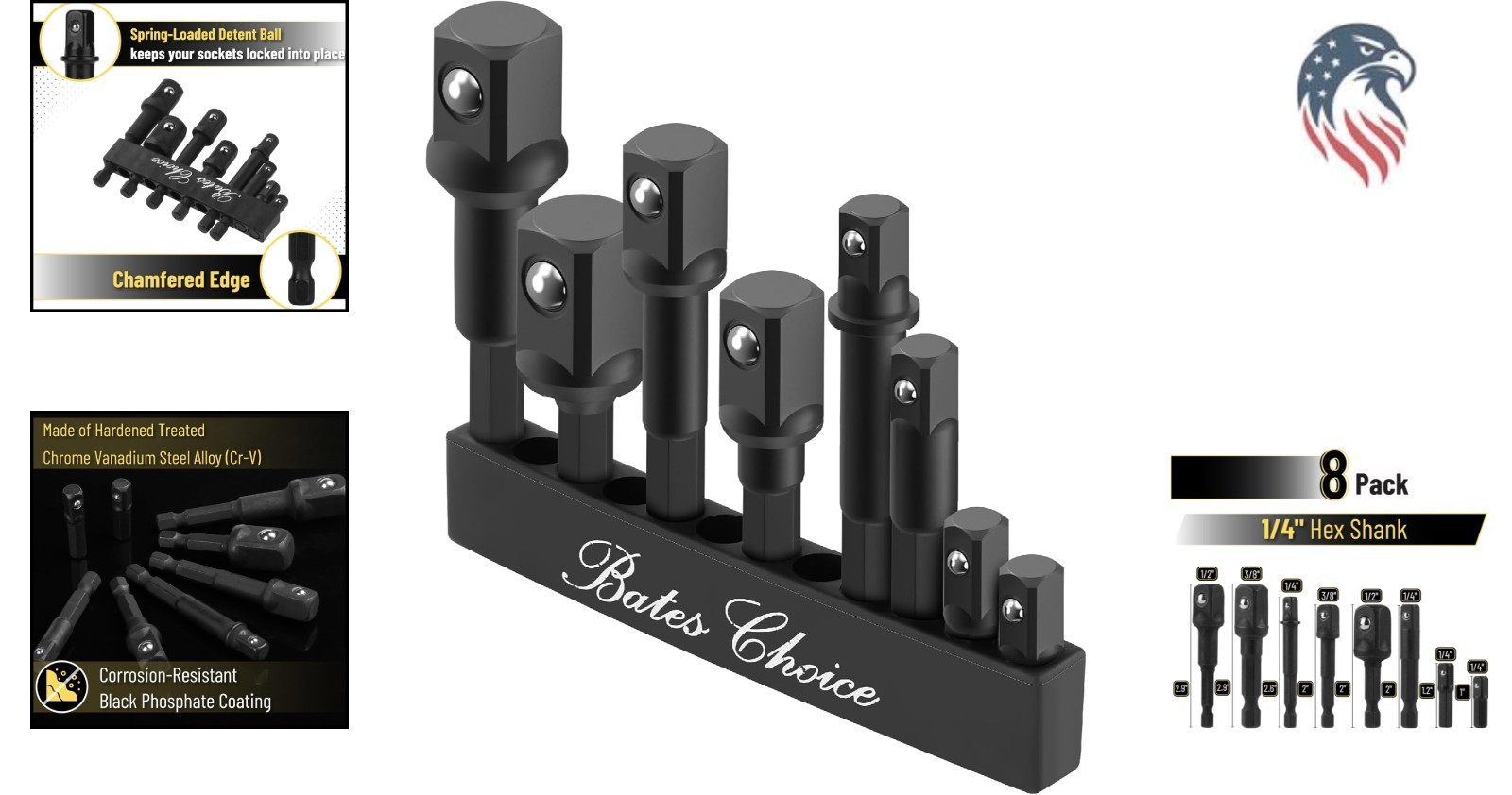 Impact Grade Socket Adapter Set 8pcs Compatible With Drill Impact Driver
