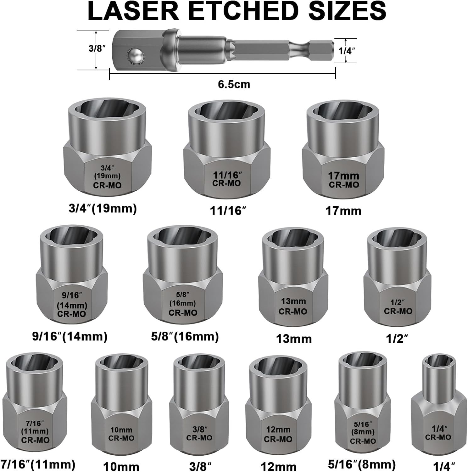 Stripped Lug Nut Remover Set with Chrome Molybdenum Steel Construction