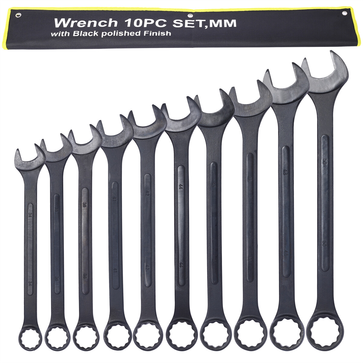 10 pcs Metric Jumbo Combination Wrench Set Extra Large 34-50mm with Pouch