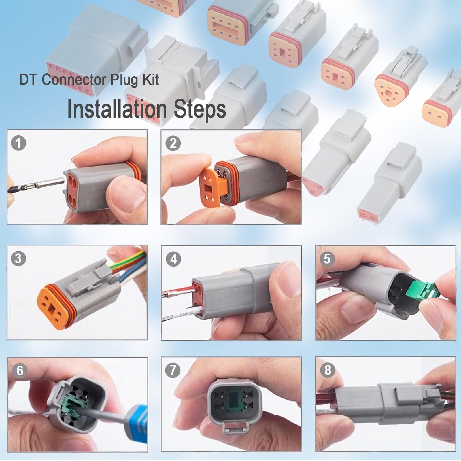 GUIRUIMOON Deutsch DT 2 Pin Connector Kit, Waterproof Male 2 gray