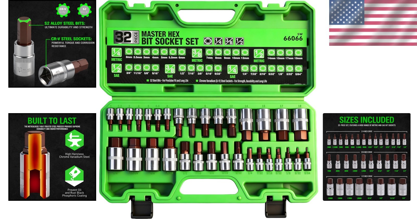 LEXIVON Master HEX Bit Socket Set, S2 Alloy Steel | Complete 32-Piece, S