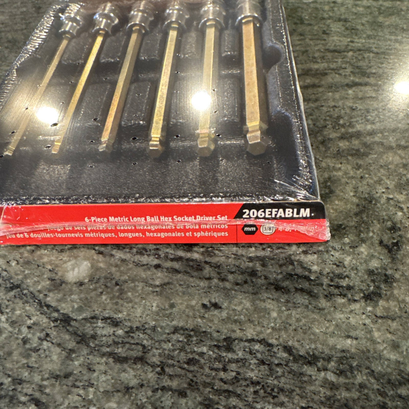 Snap-on 206efablm 6 pc 3/8 drive 4-8,10mm long ball hex driver set sealed