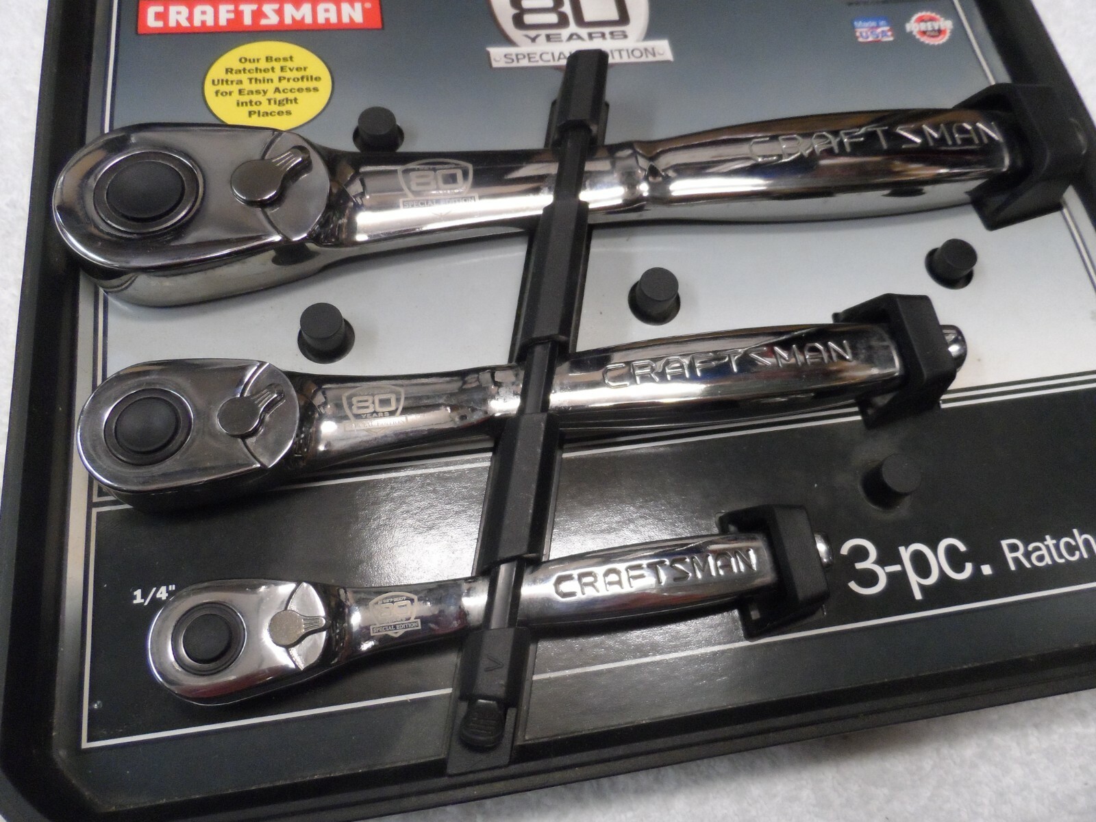 Craftsman 1/4 3/8 1/2 Thin Profile Ratchet 80 Years Set NOS USA – Part # 44993