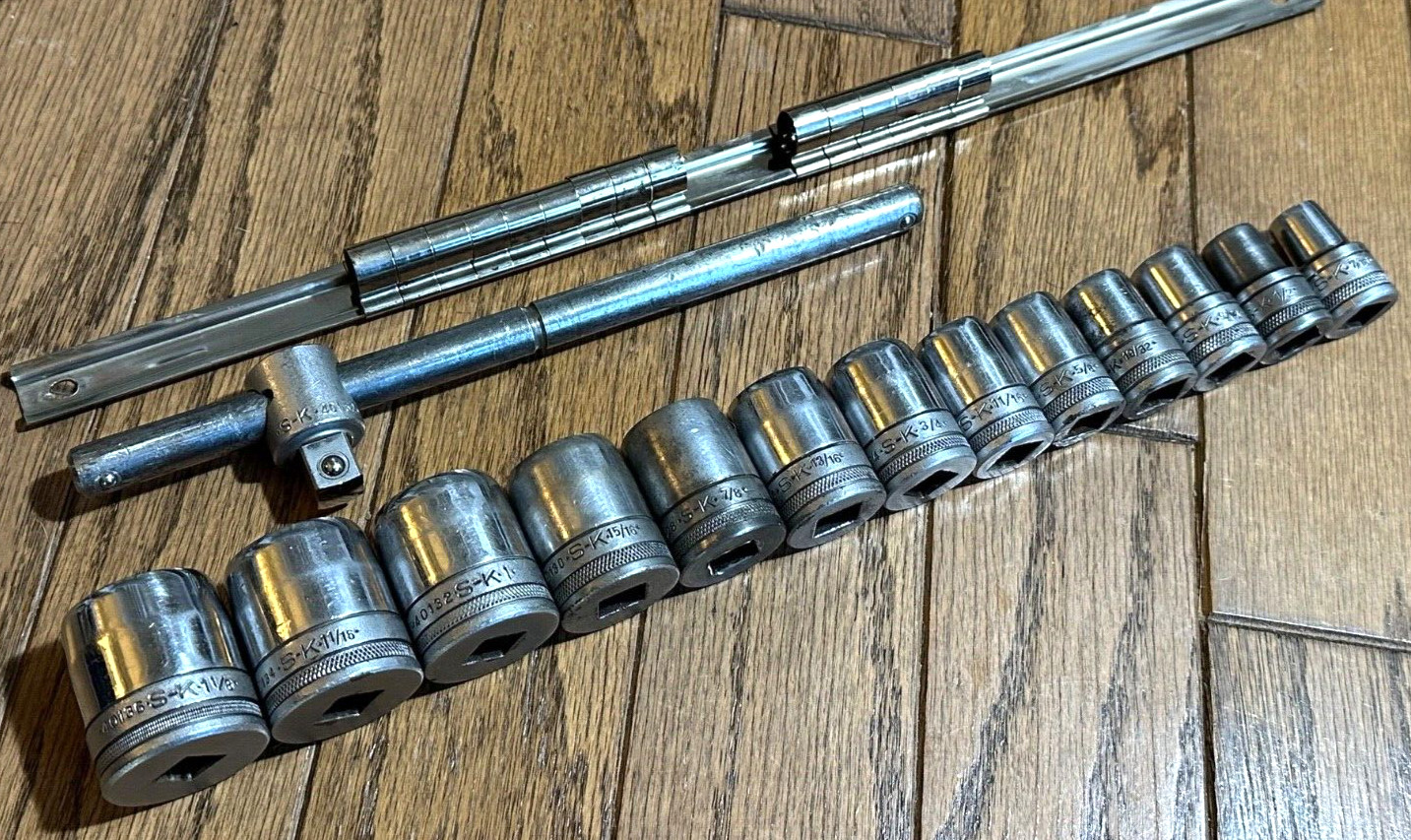 VTG SK Tools KNURLED Socket Set Shallow 1/2″ DR T Handle Breaker Bar Lot 12PT