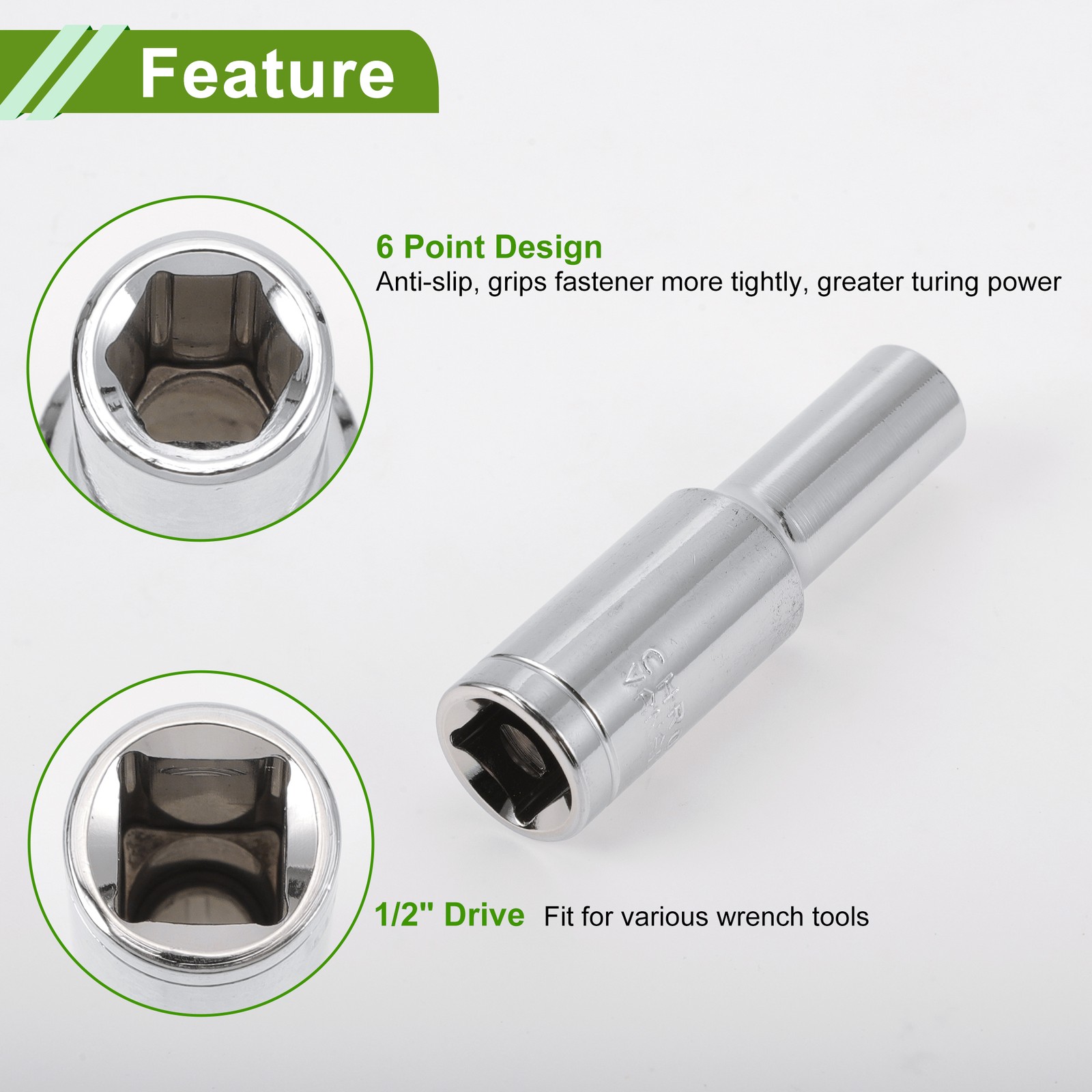 Universal 1/2 Inch Drive Impact Socket 10mm 6 Point Chrome Vanadium Steel 78mm