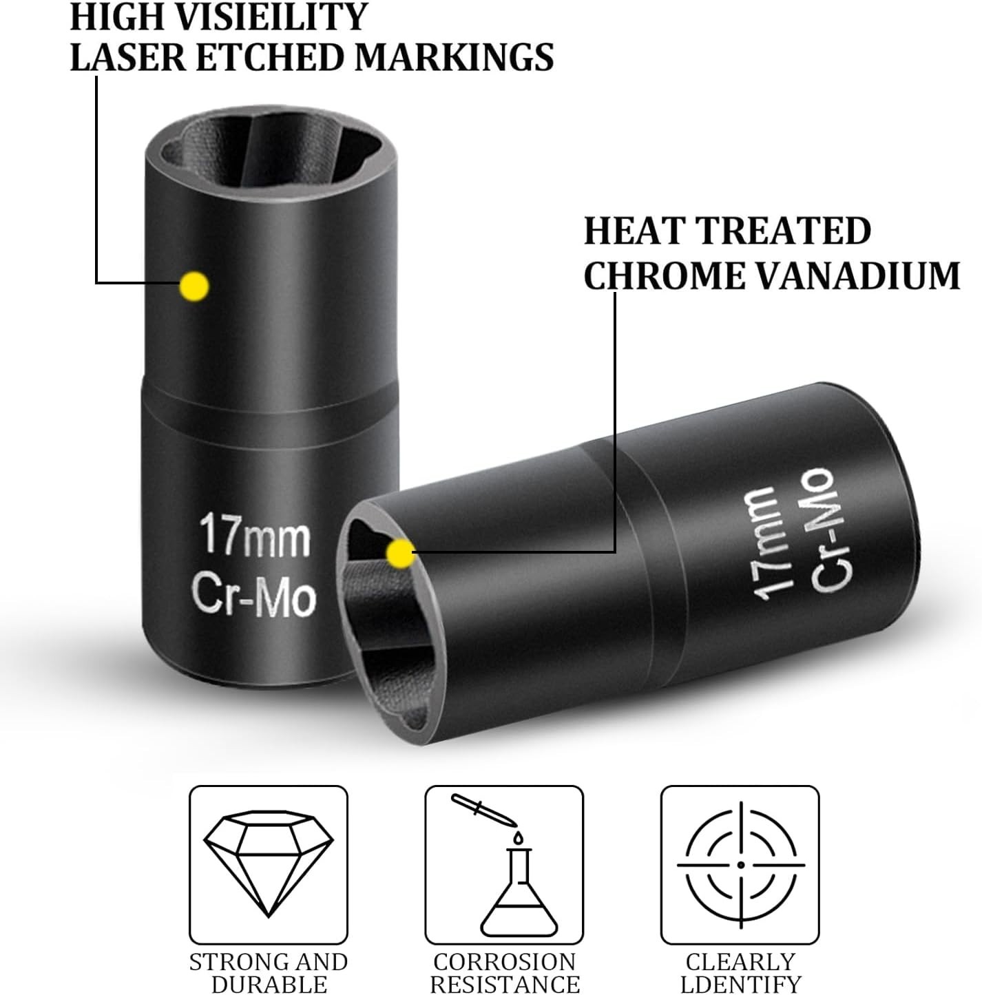 17mm Lug Nut Remover – Stripped Bolt & Rounded Nut Extractor for Hand Tools