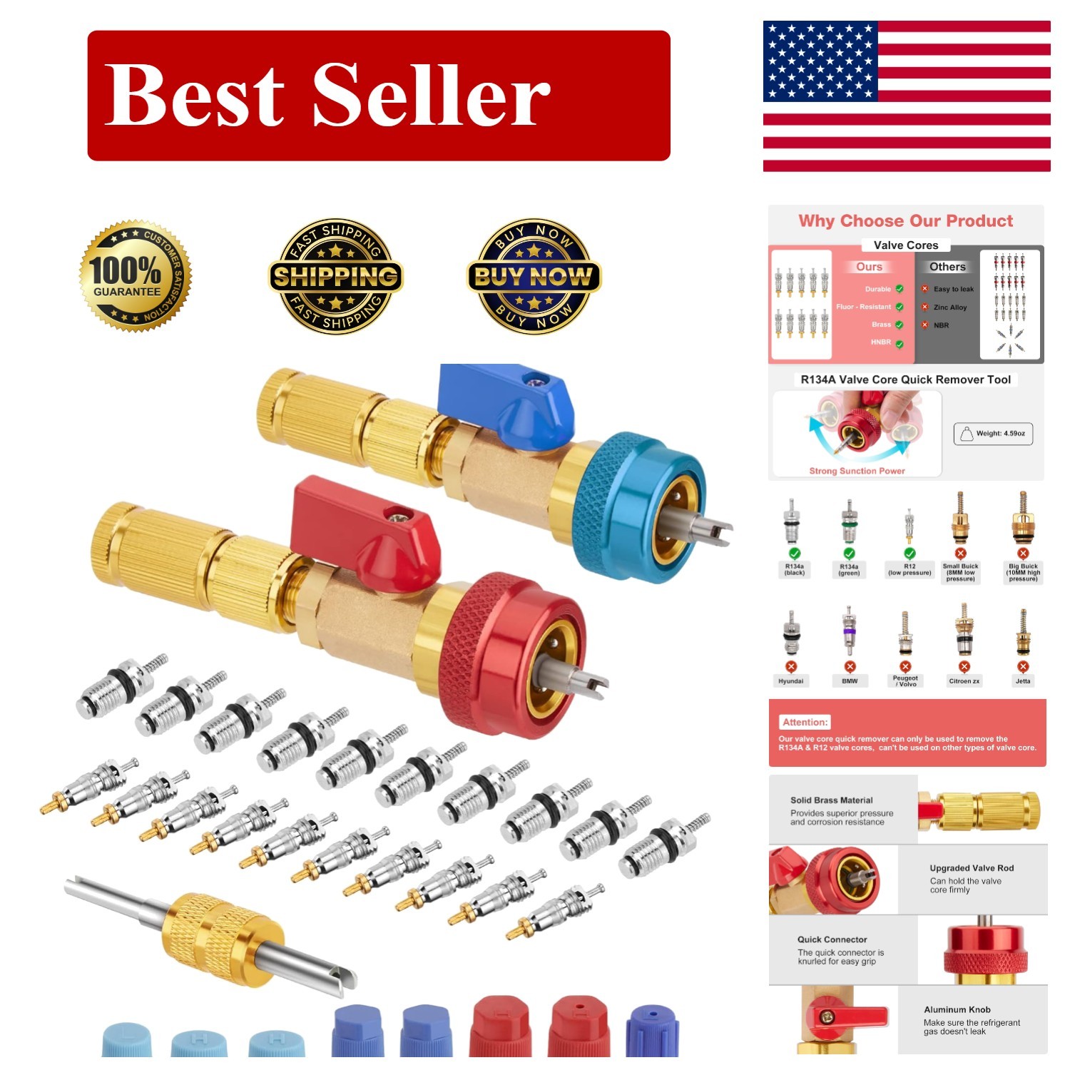 High Low Pressure Valve Core Remover Tools Kit for R134A Air Conditioner System