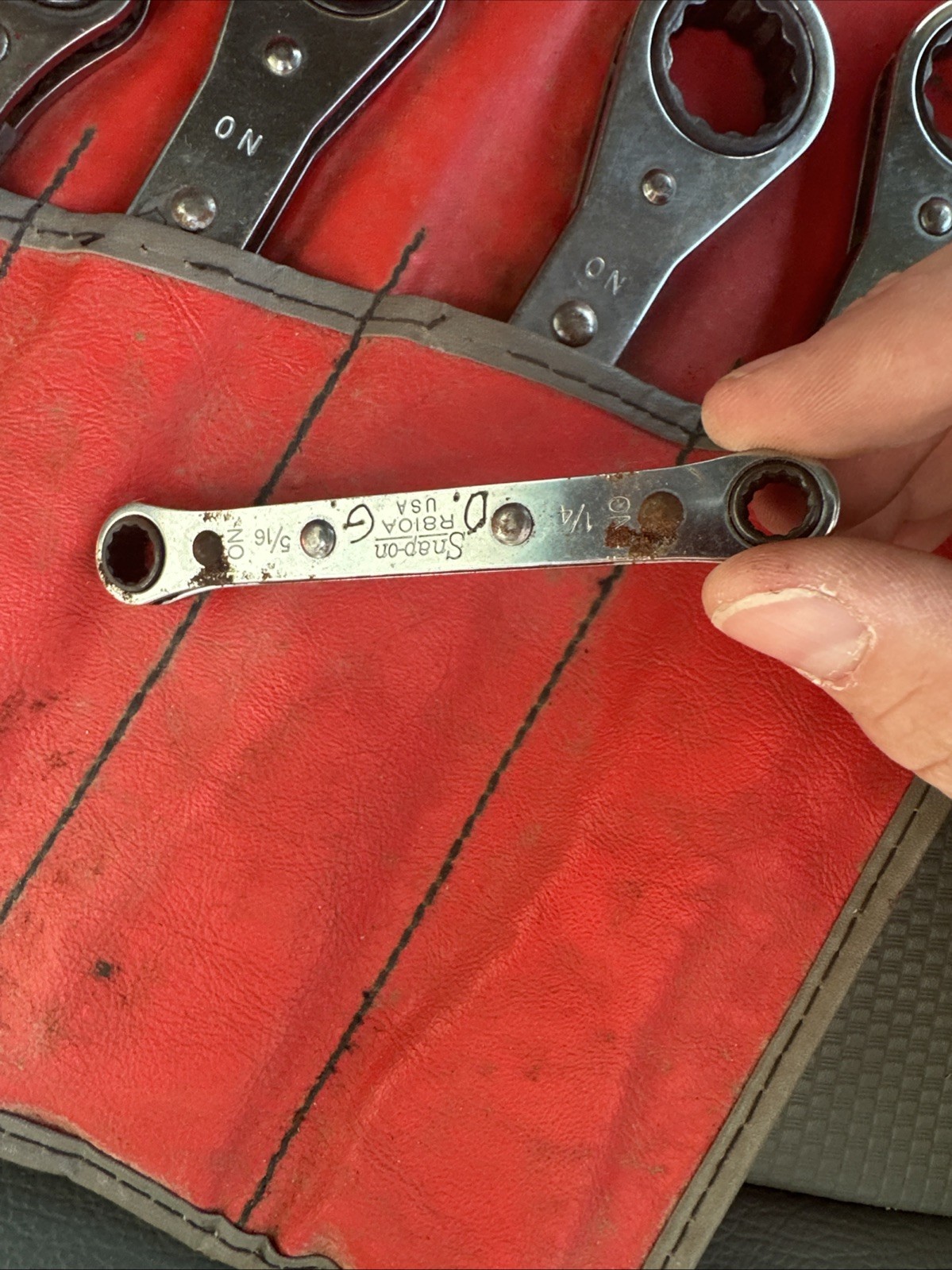 Snap-on 8pc Ratcheting Wrench Set 6/12pt SAE USA 1/4″-15/16″ w/C-62B Pouch🔧
