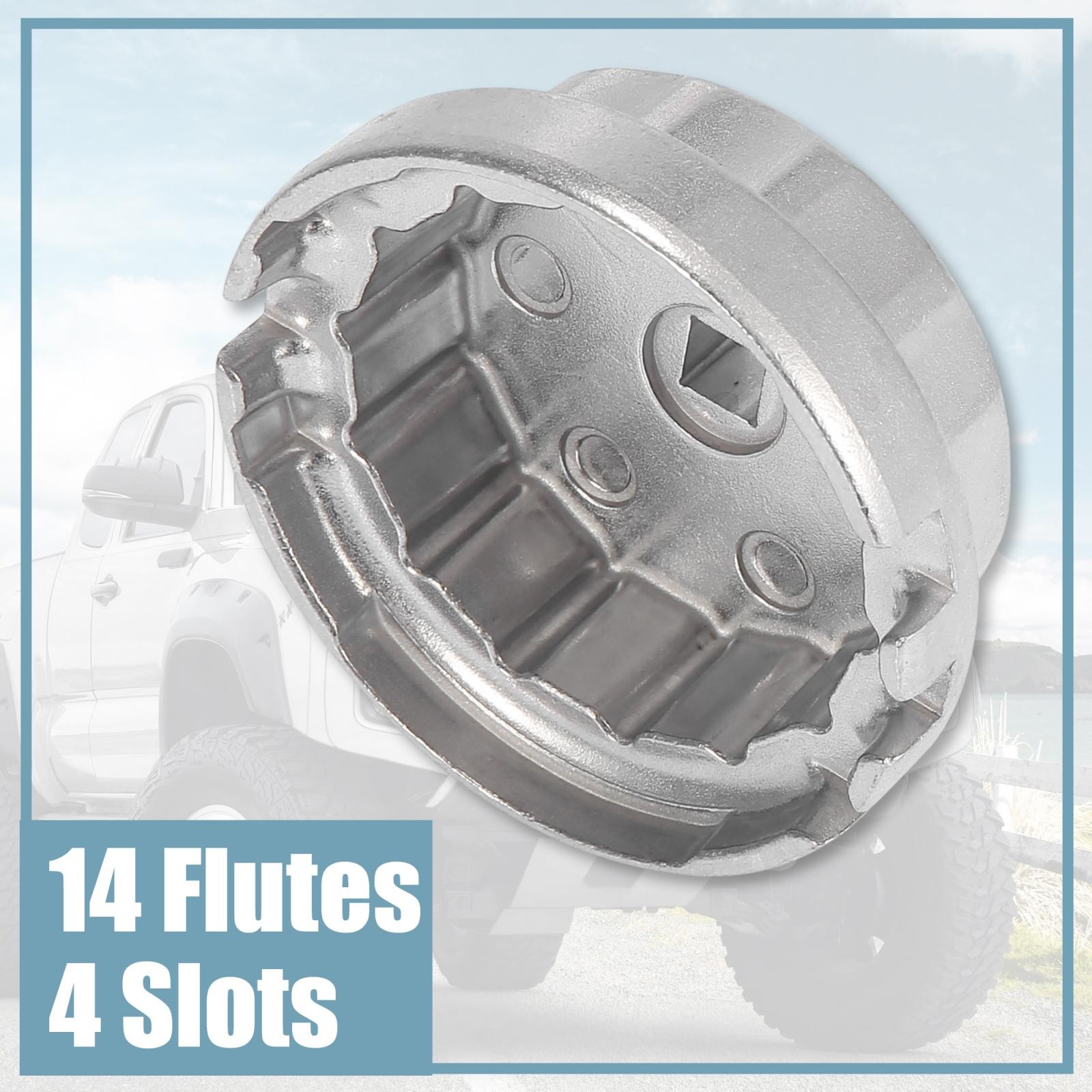 Oil Filter Wrench 14 Flutes 4 Slots 64.5mm Oil Filter Cap for Toyota Silver Tone