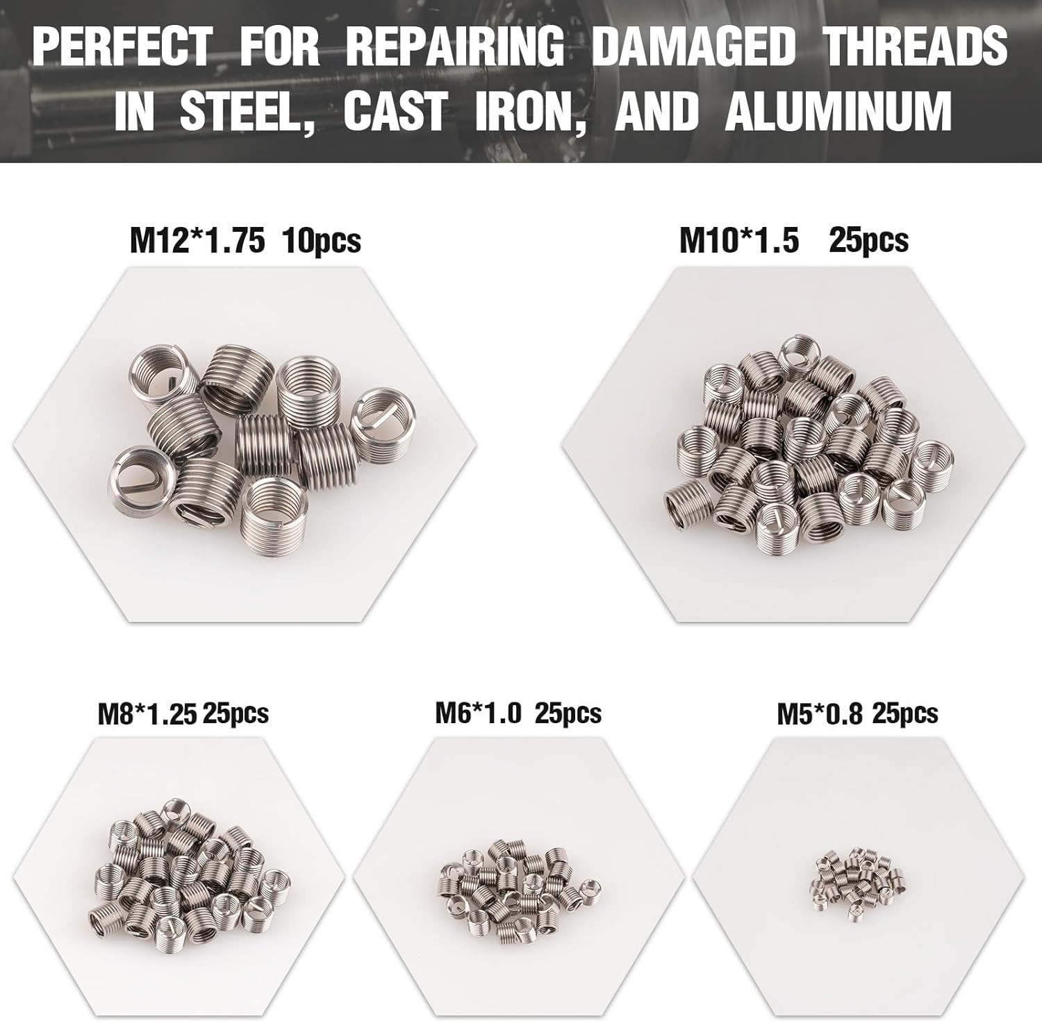 M5 M6 M8 M10 M12 Helicoil Thread Repair 131Pcs Set & Metric Rethreading Tool Kit