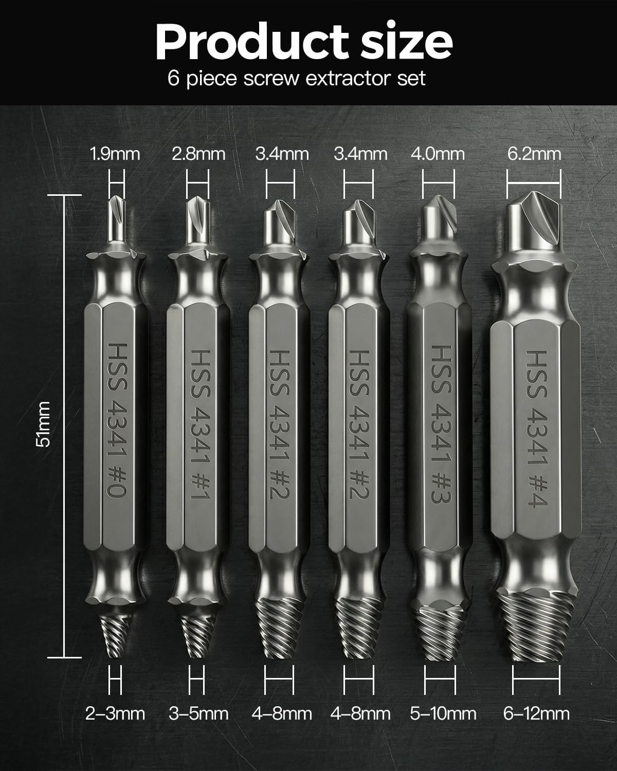 Damaged Screw Extractor Set, 6-Piece, Easy Out Remover for Stripped Screws
