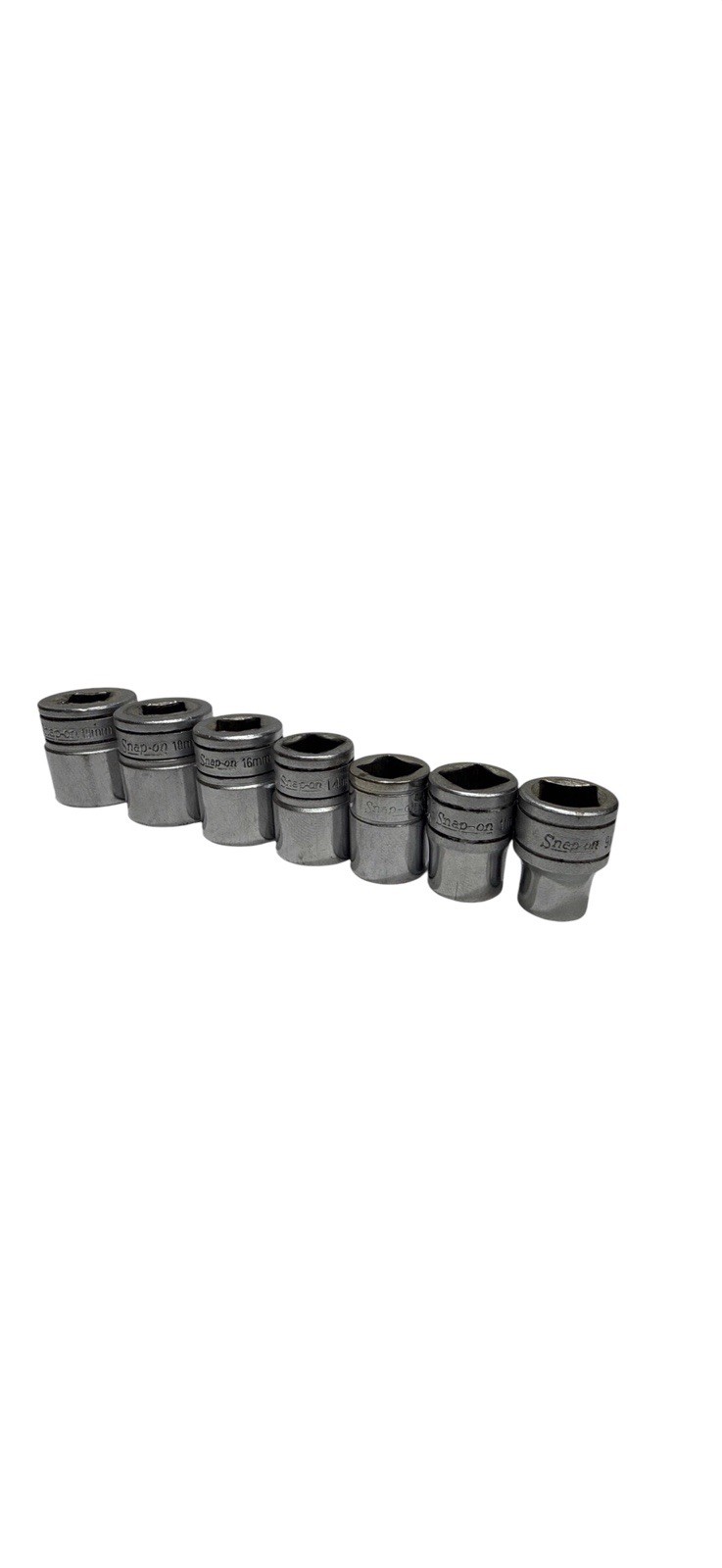 Snap-on 3/8” Drive Metric Shallow Socket Set 7pc FSM 6pt 9-19mm USA Flank Drive
